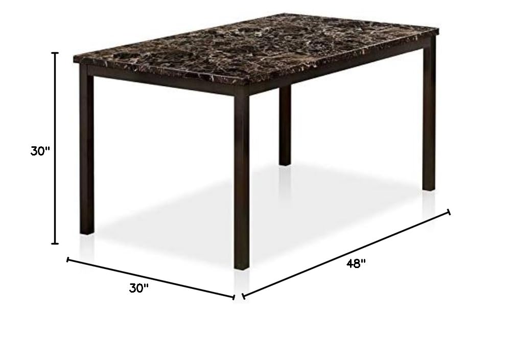 Pemberly Row Black Faux Marble Top Metal Dining Table - Modern Kitchen & Dining Room Furniture for Small Spaces