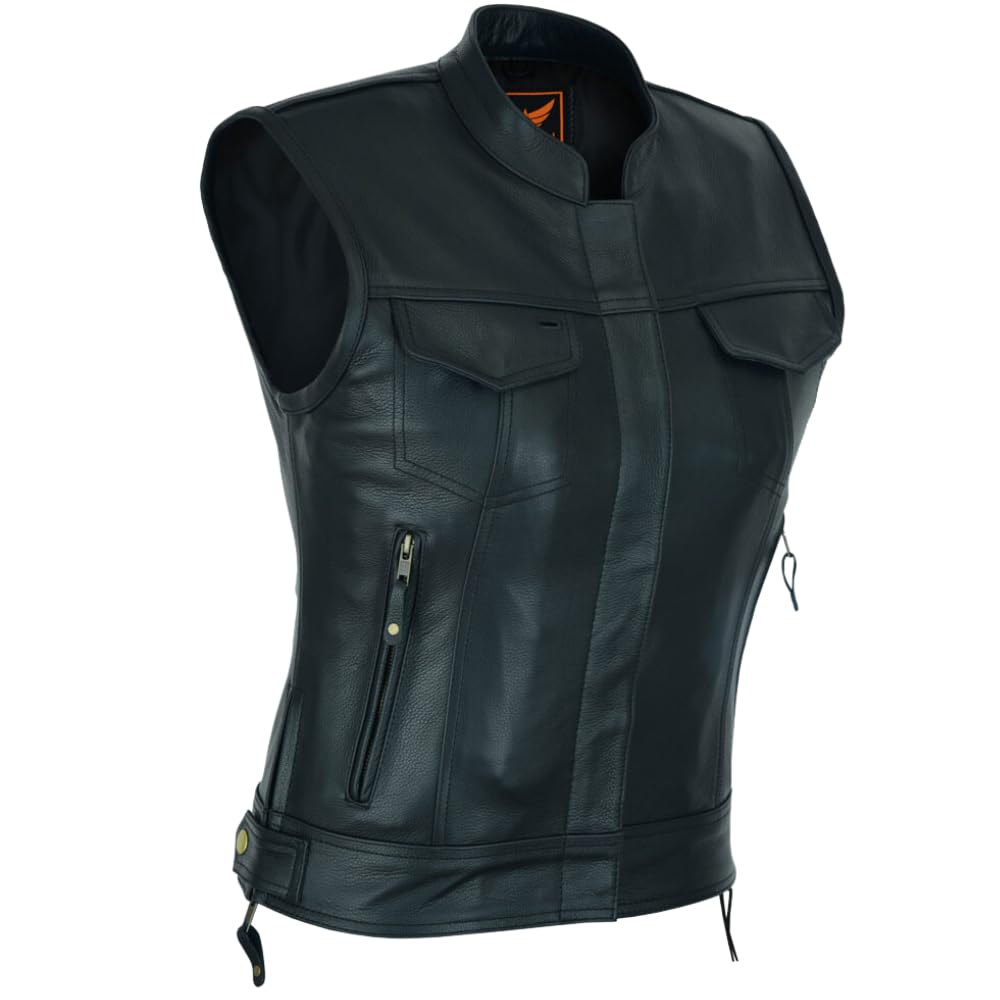 Women's Top Grain Cowhide Motorcycle Leather Vest - Soft & Thick Biker Jacket for Riding, Club Style Fashion | Perfect for Motorcycle Enthusiasts, Biker Events & Casual Outfits