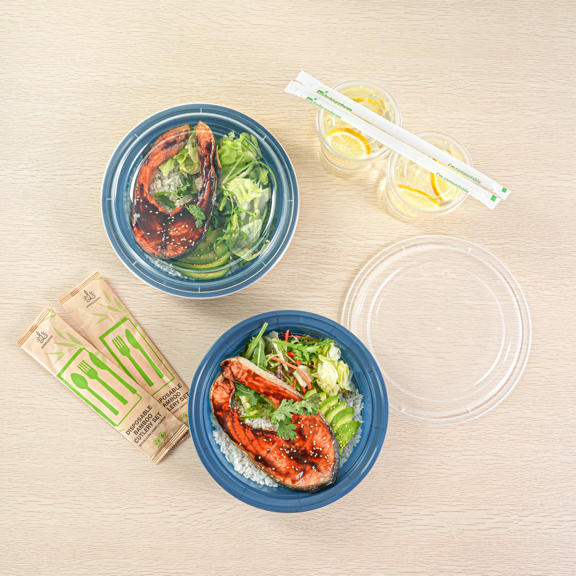 48oz Midnight Blue Plastic Food Storage Containers with Clear Lids - 9x9x1.75 Inches, Microwave Safe, 100-Pack - Perfect for Meal Prep, Takeout, Leftovers & Restaurant Bulk Storage