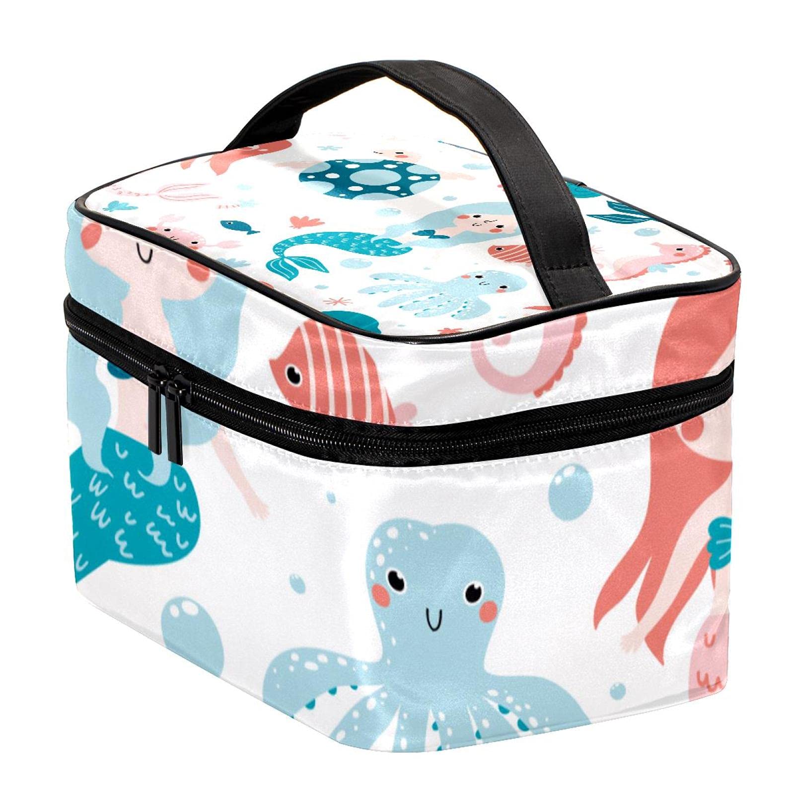 **Stylish Large Mermaid Octopus Crab Travel Makeup Bag – Waterproof Cosmetic Organizer with Zipper for Women & Girls – Perfect for Beach Trips, Travel, and Daily Makeup Storage**