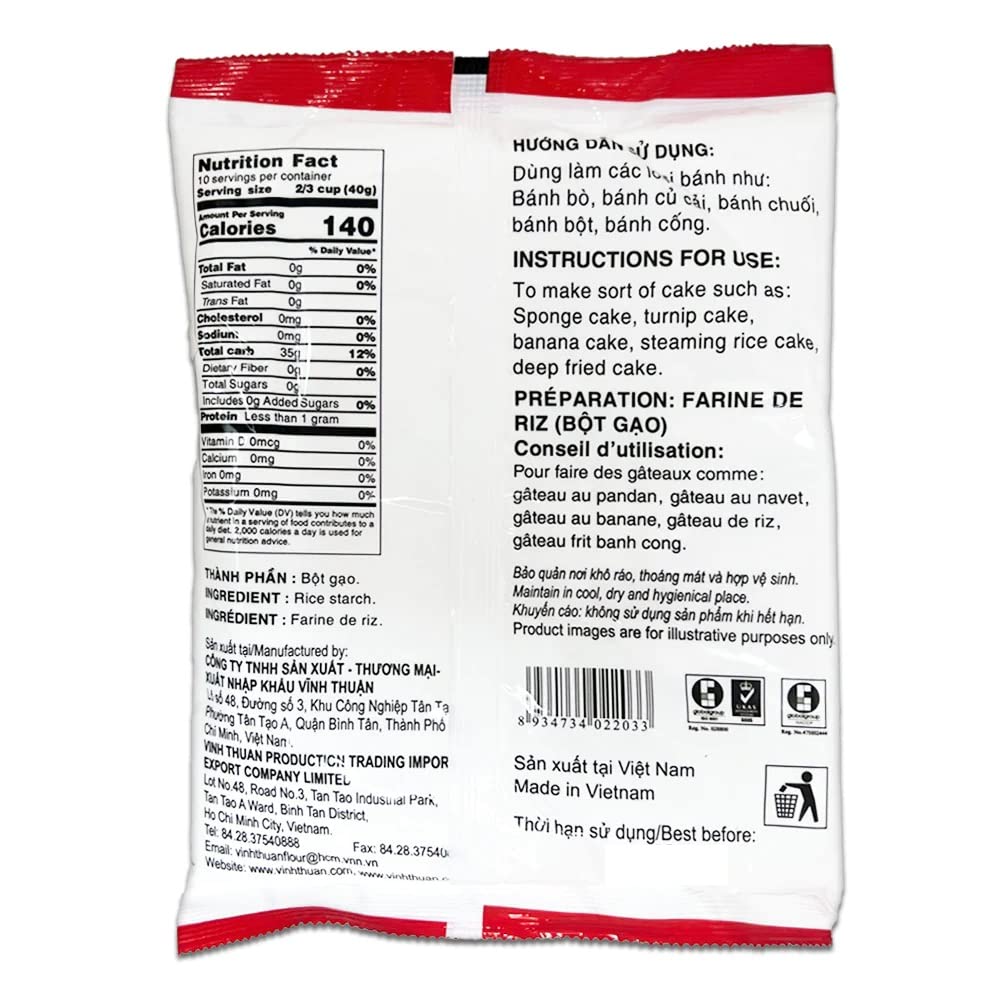 Vinh Thuan Rice Starch - Gluten Free Bot Gao - 14.1 oz (Pack of 3) - Perfect for Baking, Cooking & Asian Cuisine