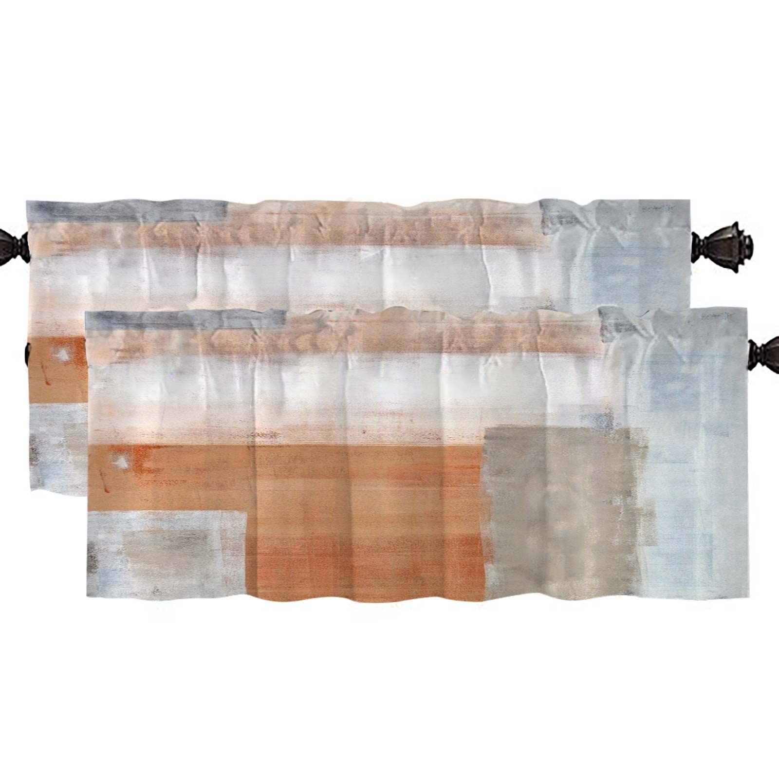 Jacrane Orange Beige Abstract Art Window Valances Set - 52x18 Inches (2 Pack) - Kitchen, Bathroom, Living & Dining Room Curtains - Perfect for Modern Home Decor & Window Treatments