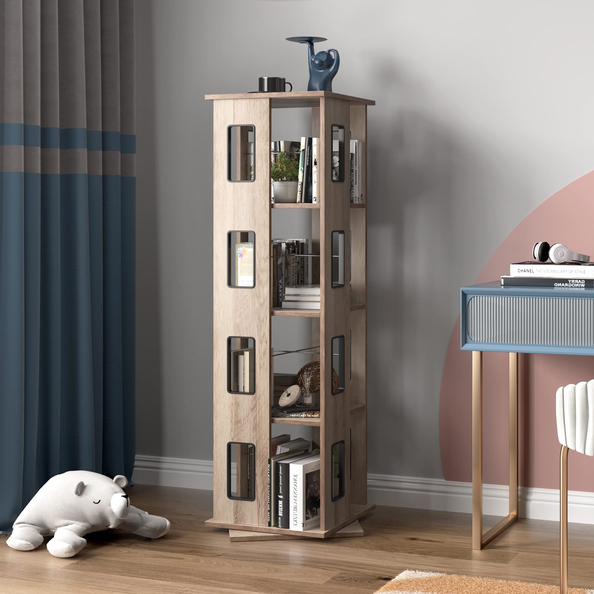 360° Rotating 4-Tier Bookshelf - Freestanding Swivel Bookcase Organizer with Corner Design for Home, Office & Study | Perfect for Small Spaces & Book Display