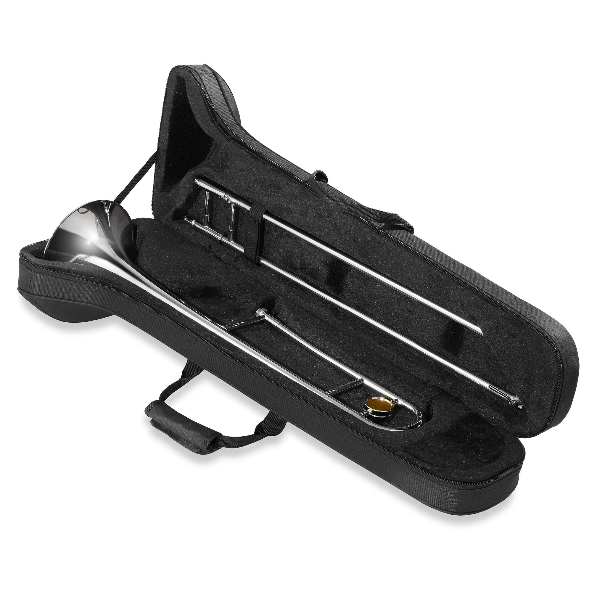 Ashthorpe Bb Tenor Slide Trombone with Nickel Plated Finish - Includes Case, Mouthpiece, Gloves & Cleaning Kit | Professional Brass Instrument for School Band, Jazz Ensemble & Orchestra Performances