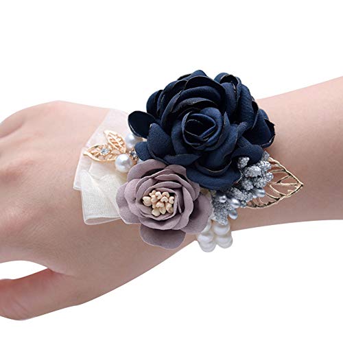 E-navy Blue and Blush Wrist Corsage*2 Pcs