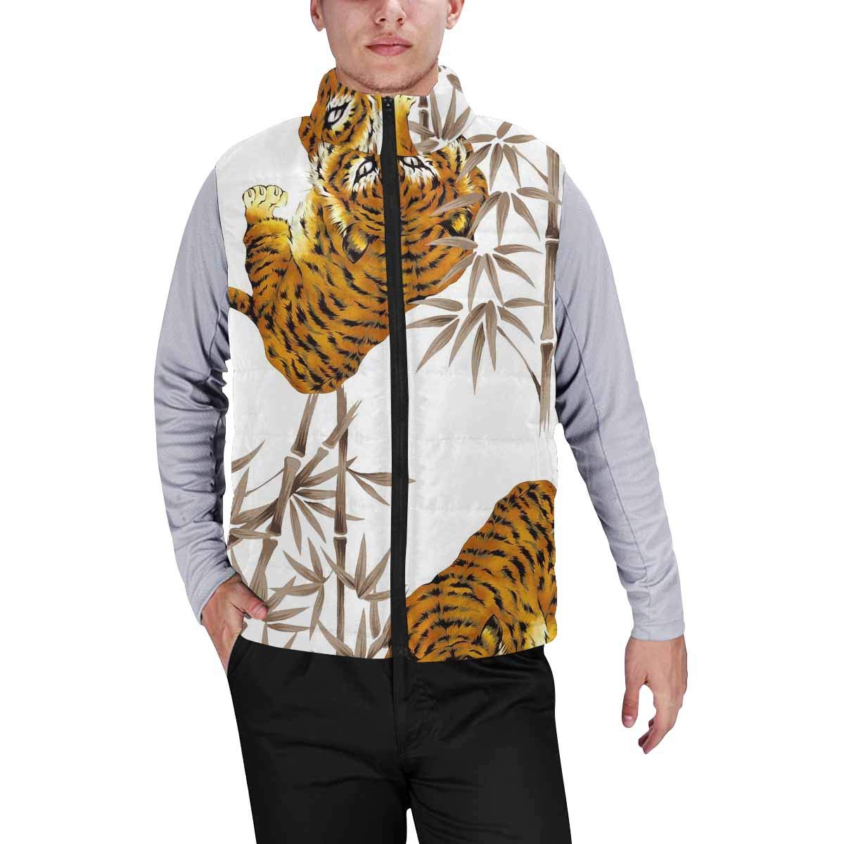 InterestPrint Men's Outdoor Casual Stand Collar Padded Vest Jacket - Tiger Print & Splatter Design for Hiking, Camping & Winter Wear
