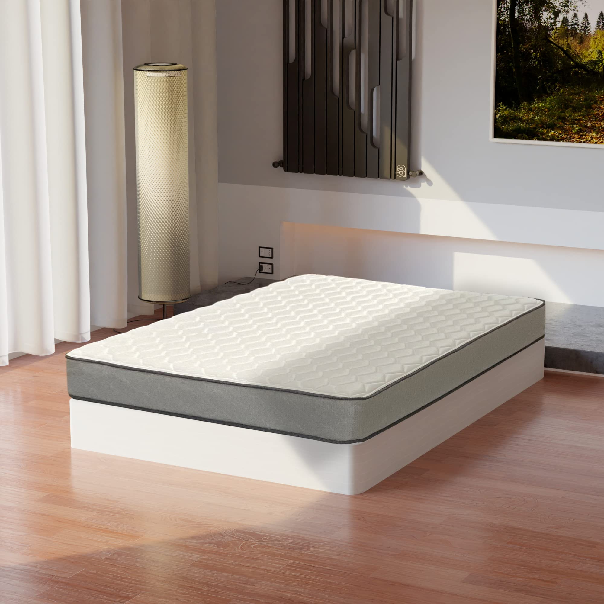 Medium Firm 7-Inch High Density Poly Foam Mattress with 5-Inch Unassembled Wood Box Spring Foundation Set - Queen Size Beige | Bedroom Upgrade for Comfortable Sleep & Guest Room Essentials
