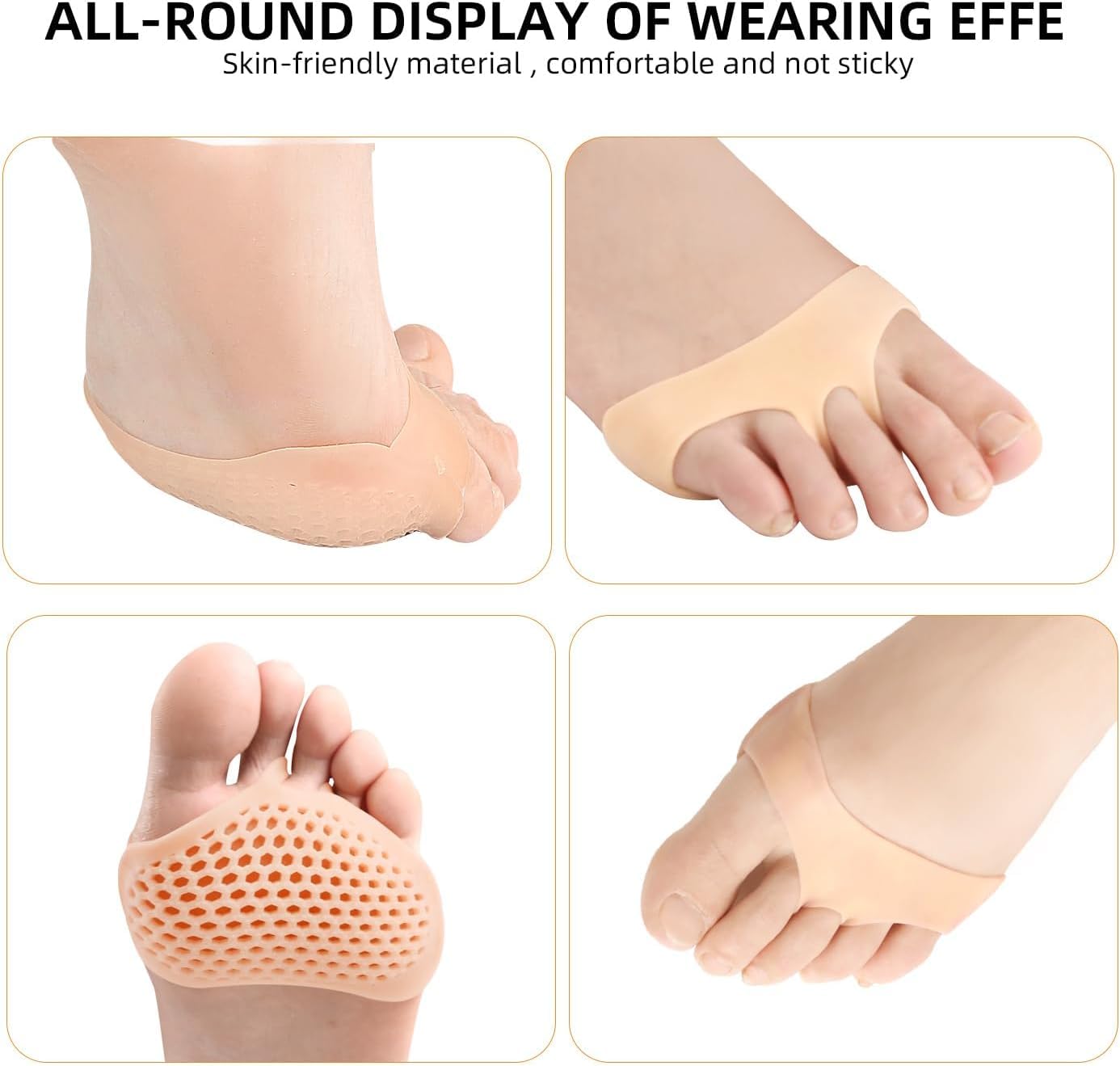 CSOK Metatarsal Pads 2 Pairs - Ball of Foot Cushions for Women & Men - Pain Relief Shoe Inserts for Bunions & Forefoot Support - Comfortable Foot Pads for All-Day Wear (Beige) - Perfect for Running, Walking & High Heels