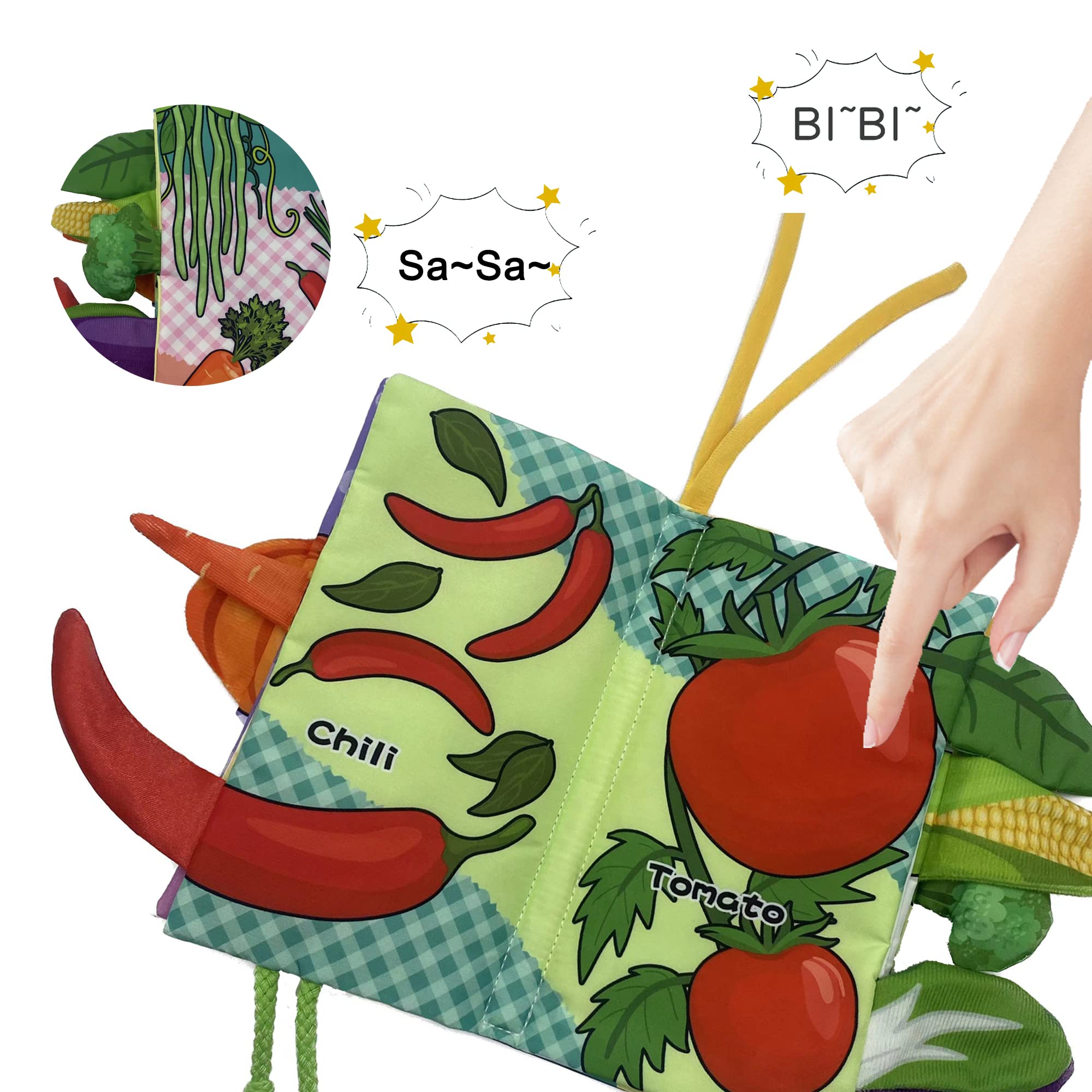 Soft Fabric Baby Books - Touch & Feel Crinkle Cloth Books for 0-12 Months | Early Learning Sensory Toys for Babies | Perfect Shower Gift for Boys & Girls | Educational Vegetable-Themed Infant Toys for Ages 0-2 | Great for Tummy Time, Bedtime & Travel Play