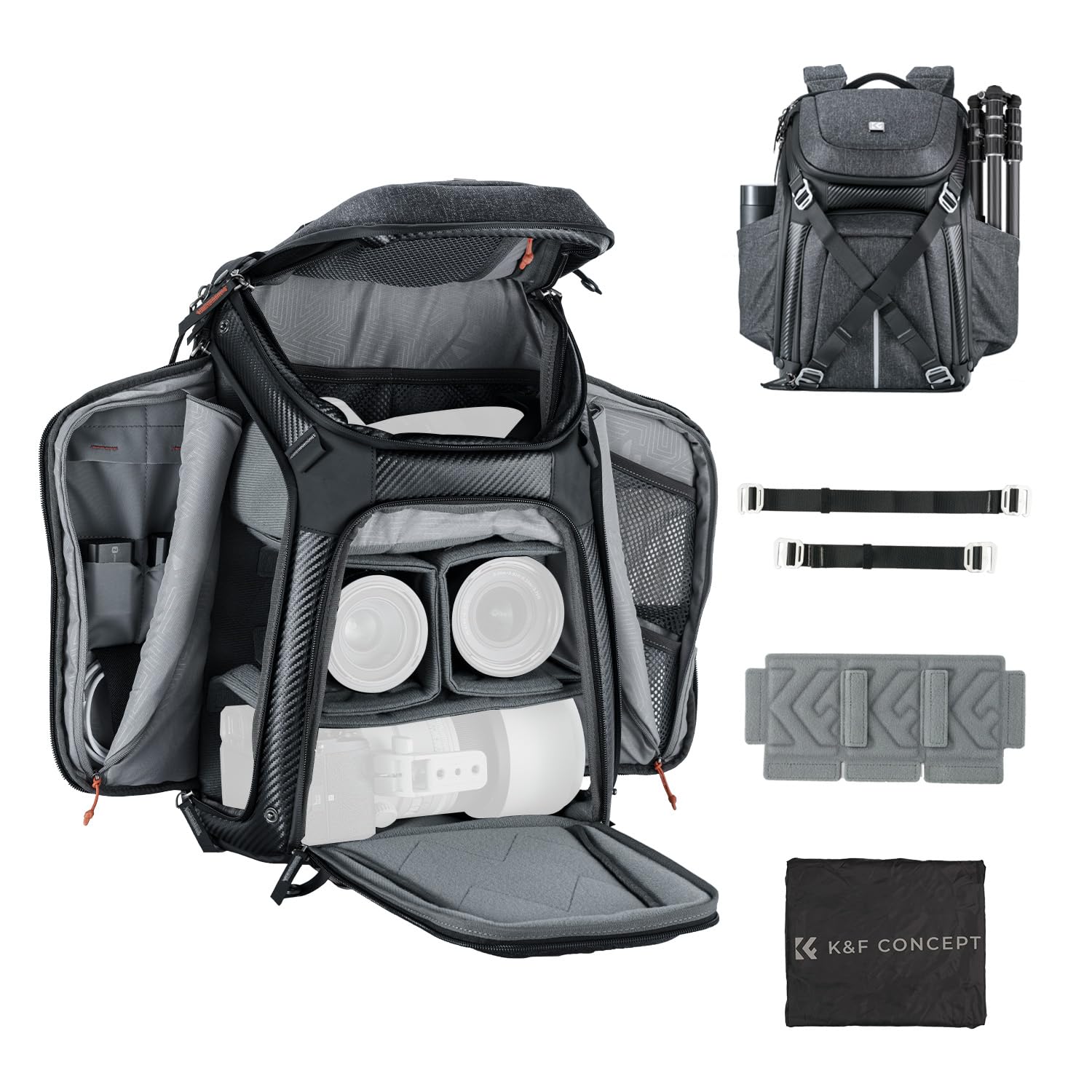 K&F Concept Professional Camera Backpack - Waterproof DSLR/SLR Photography Bag with 15.6 Inch Laptop Compartment & Tripod Holder | Perfect for Travel, Hiking, and Outdoor Photography