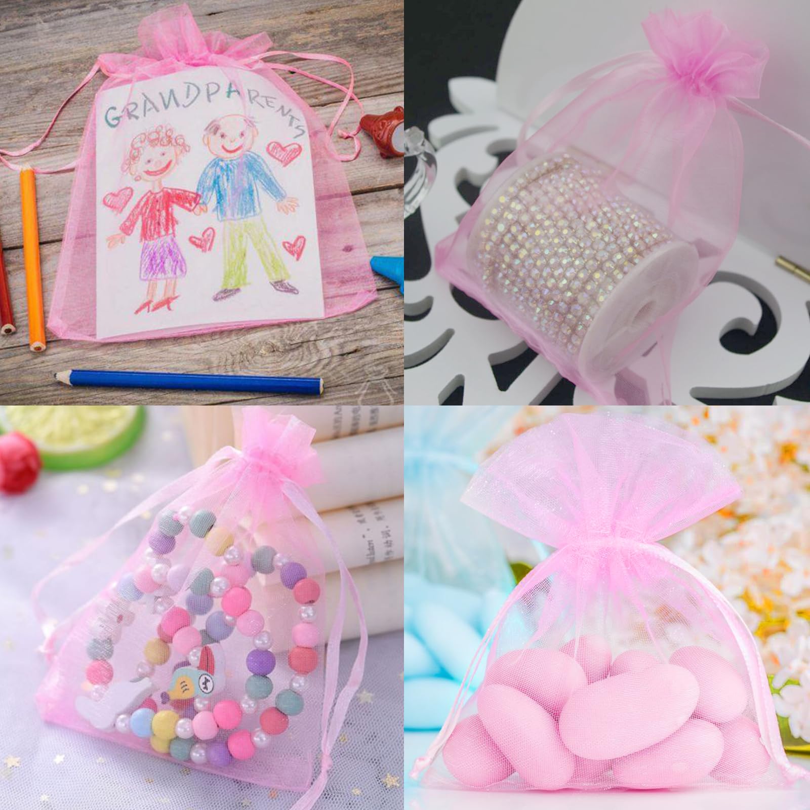 50Pcs 4x6 Inch Pink Organza Drawstring Gift Bags - Sheer Jewelry Pouches for Party Favors, Valentine's Day, Weddings | Perfect for Packaging Jewelry, Makeup, Candies & Festival Gifts