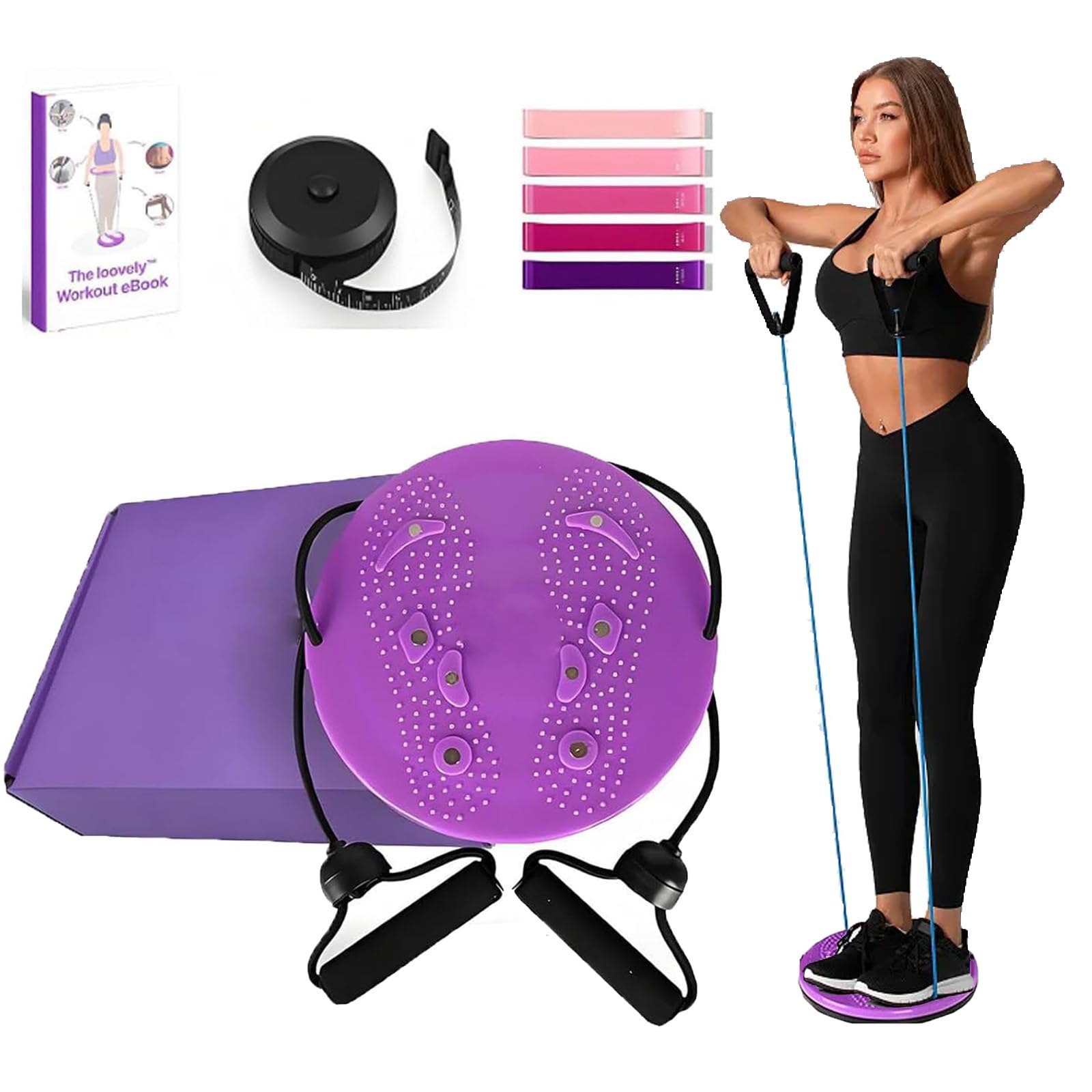 10 Inch Waist Sculptor Twister Machine with Arm Bands & Handles - Body Shaping Disc for Legs, Buttocks & Hip Exercise - Purple Fitness Equipment for Home Gym & Weight Loss Workouts