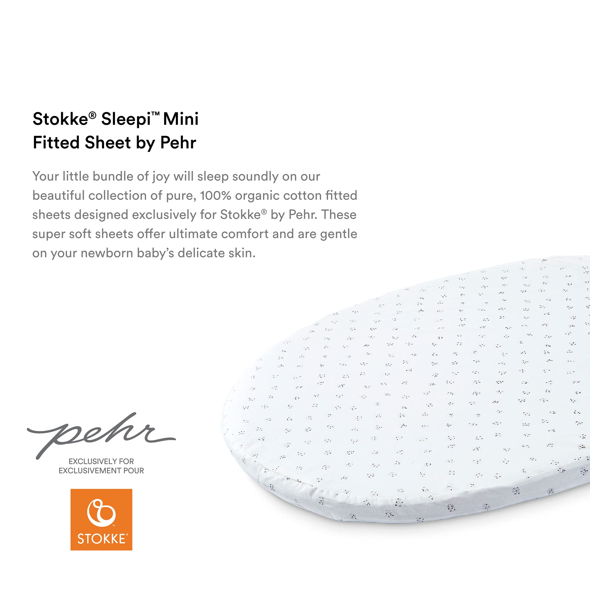 Stokke Sleepi Mini Fitted Sheet by Pehr - 100% Organic Cotton Grey Dotty Crib Sheet for Oval Baby Mattress | Soft, Breathable & Safe Nursery Bedding | Perfect for Newborns, Infants & Toddlers | Fits Stokke Sleepi Mini Cribs & Bassinets