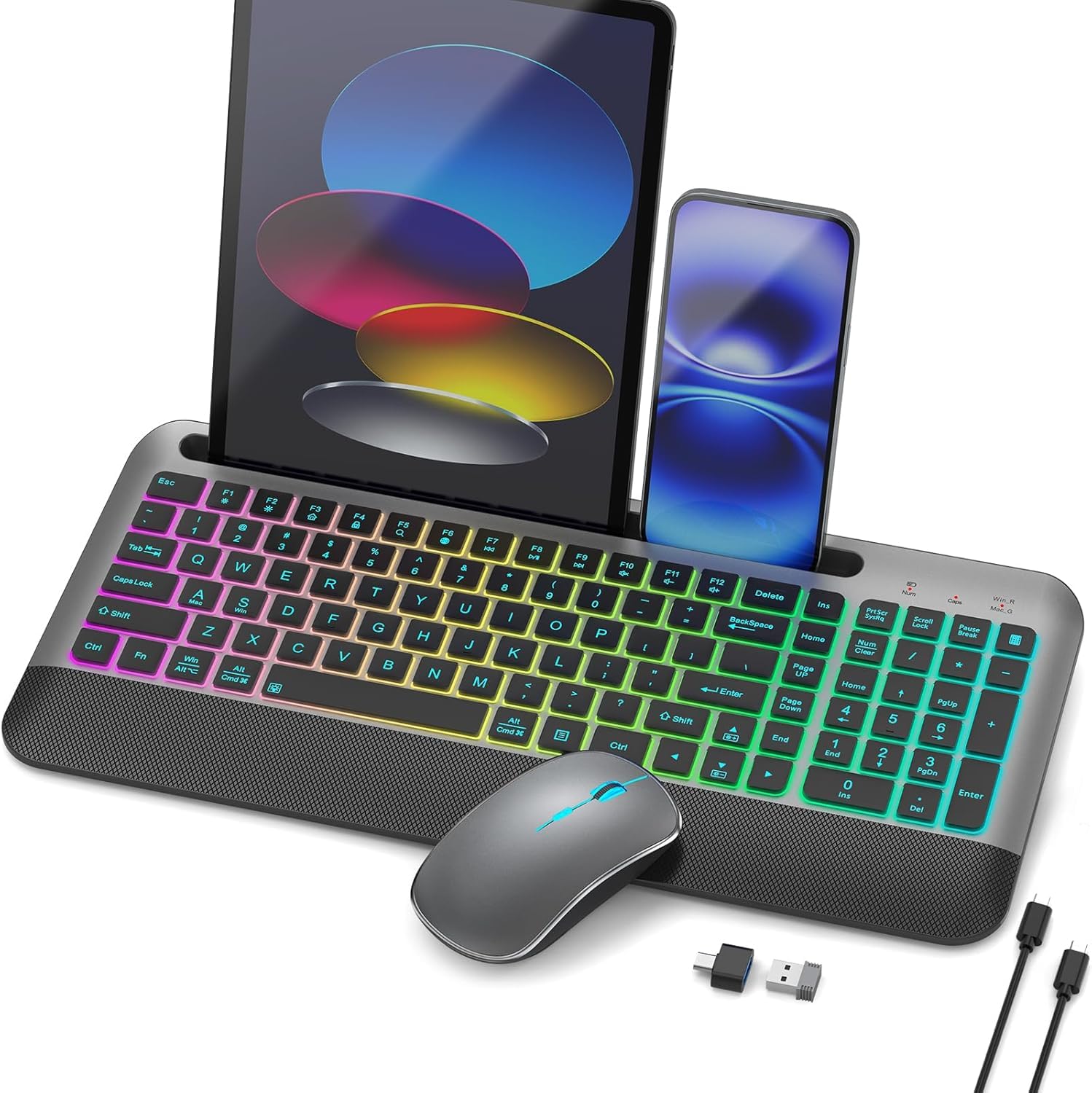JOYACCESS Wireless Keyboard and Mouse Combo - Rechargeable Backlit Keyboard with RGB Mouse, Compact Quiet Cordless Set for Mac Windows PC Laptop (Space Gray) | Perfect for Office Work, Gaming & Home Use
