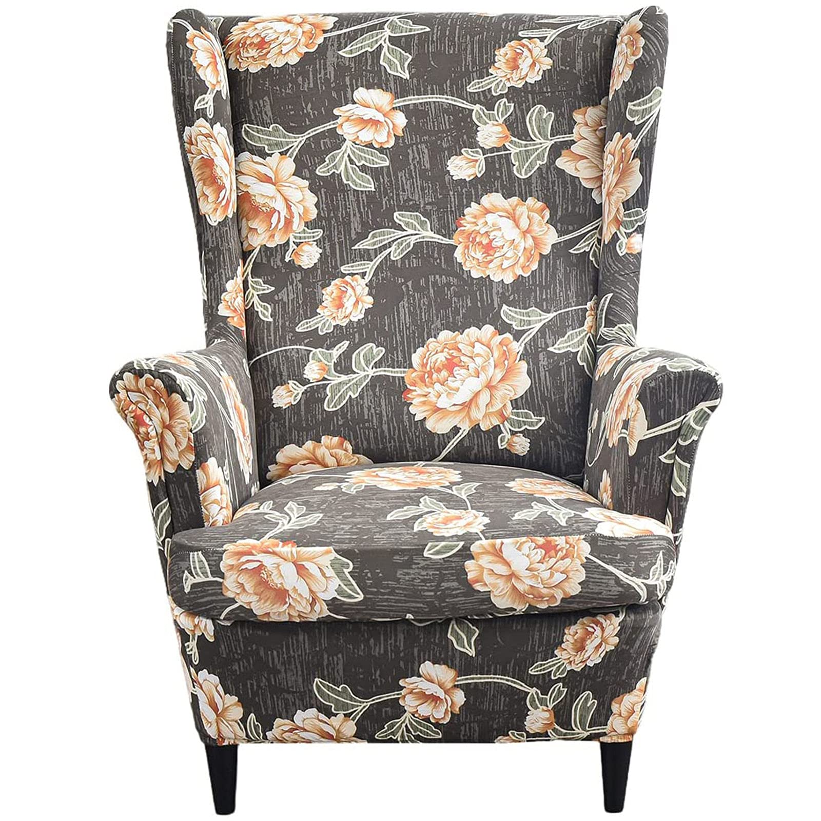 Printed Stretch Wing Chair Slipcover - 2 Piece Wingback Chair Cover Set, Soft Spandex Armchair Slipcovers, Removable & Washable Furniture Protector for Living Room, Bedroom, Office - Perfect for Home Decor Refresh & Pet Protection