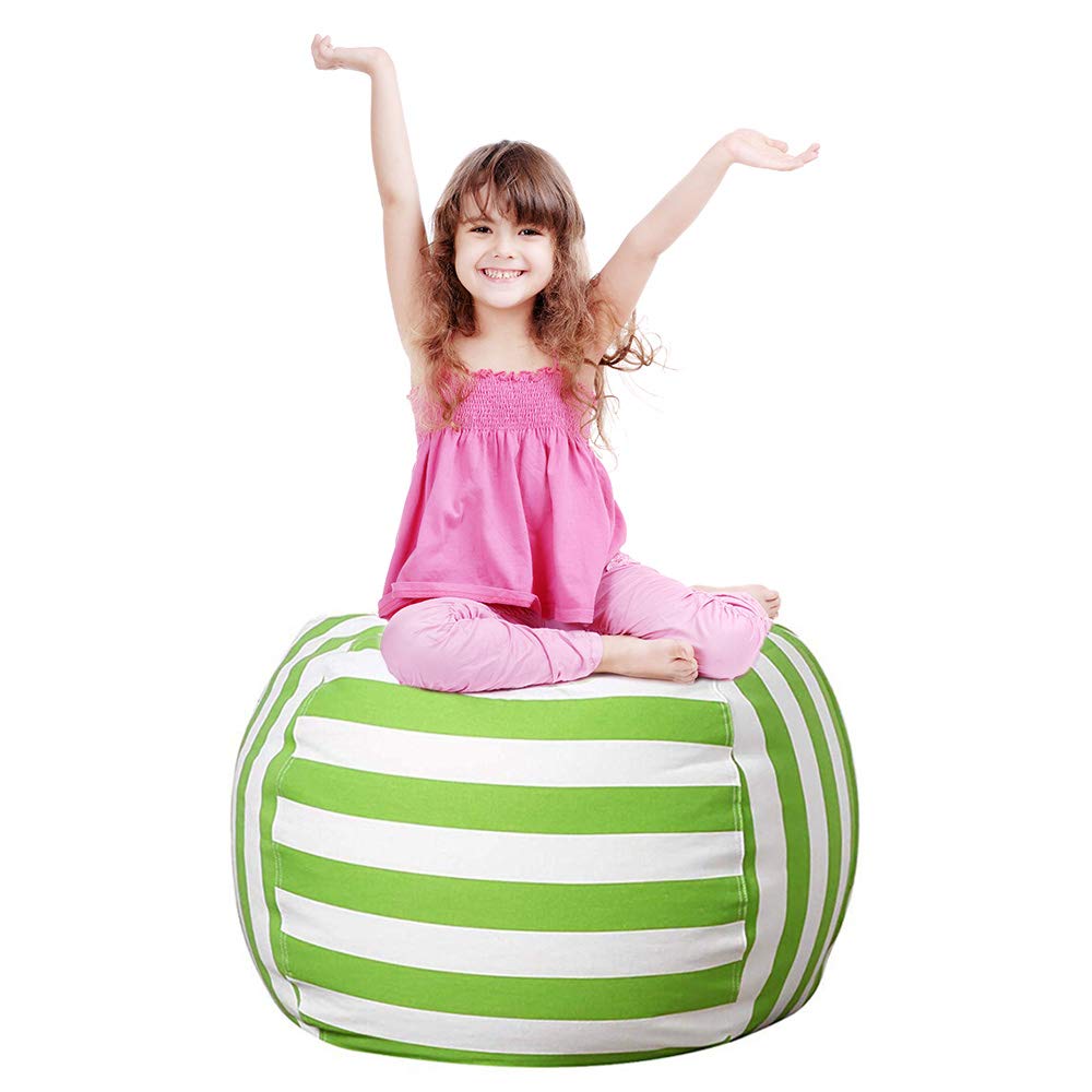 27 Inch Stuffed Animal Storage Bean Bag Chair Cover for Kids Room - Large Toy Organizer for Boys & Girls (3-9 Years) - Perfect for Playroom, Nursery & Birthday Gifts - Green
