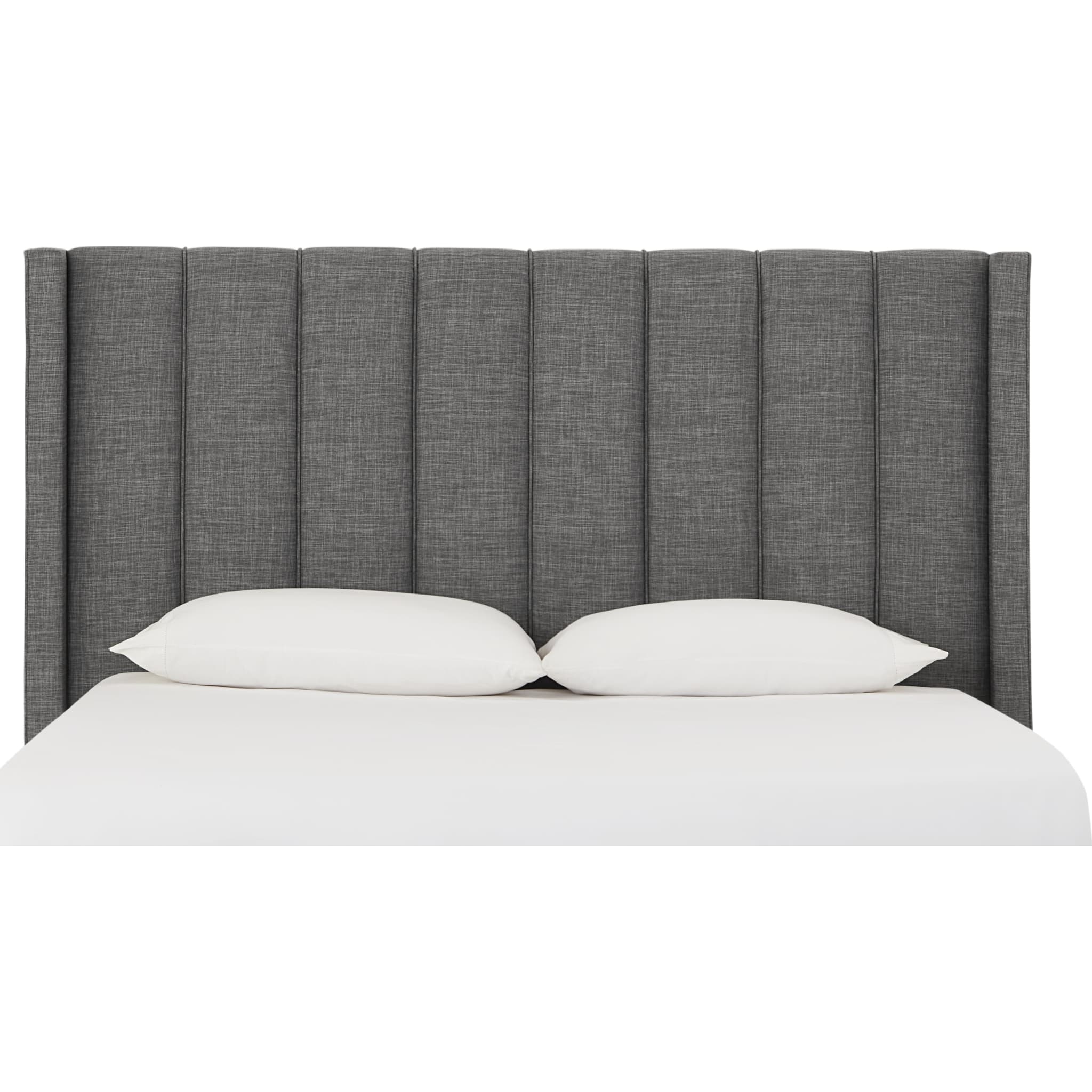 Palermo Wingback Upholstered Headboard in Dark Stone Linen - Queen Size Bed Frame Accent for Master Bedroom & Guest Room Decor