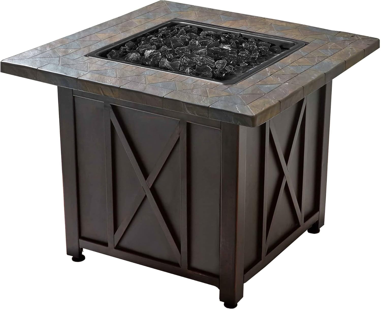 30,000 BTU Propane Fire Pit Table with Black Fire Glass - Outdoor Patio Heater for Backyard, Deck, and Garden Gatherings