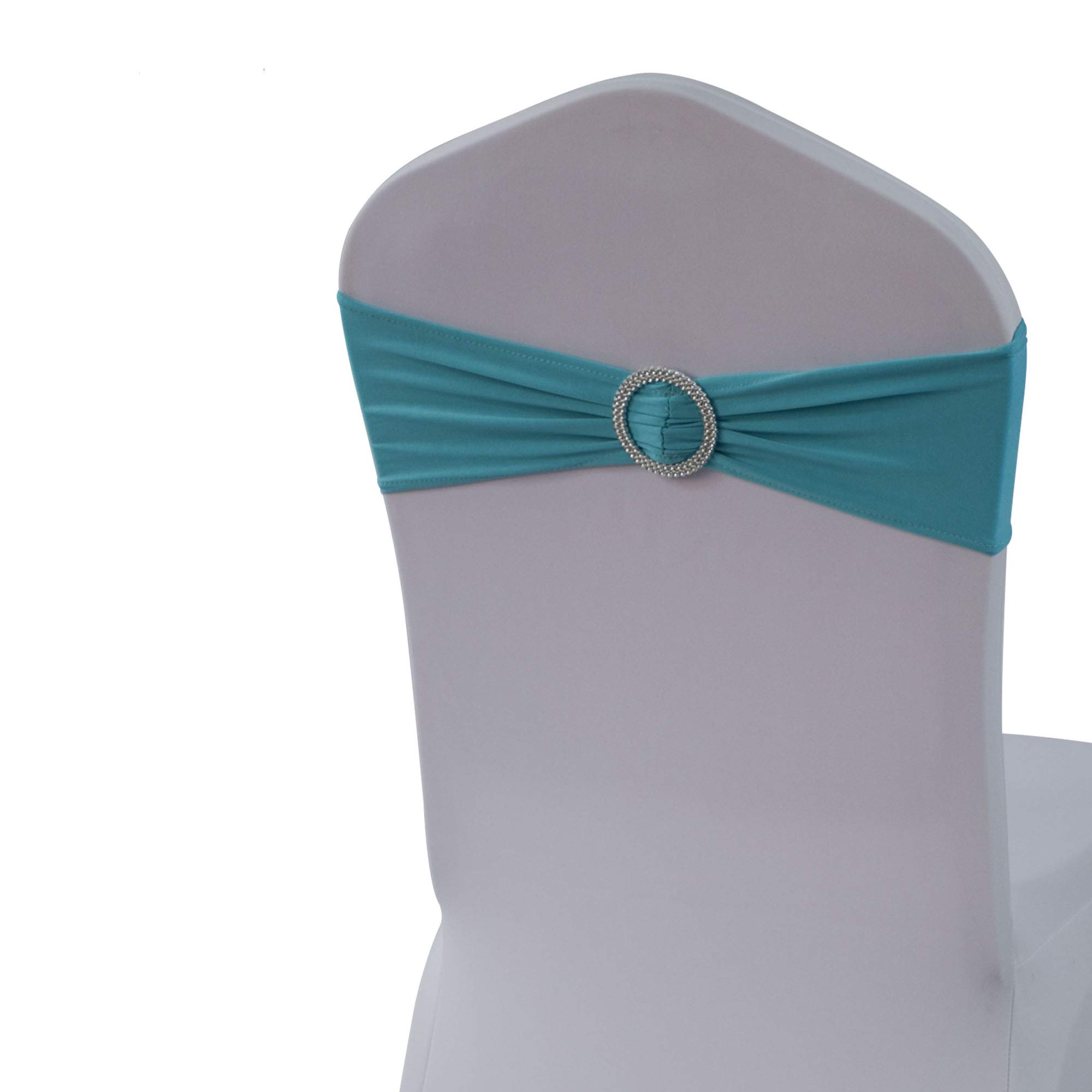 Stretchable Spandex Chair Sashes for Wedding Decor - Elastic Chair Cover Bands with Adjustable Buckle for Banquet, Party & Event Decorations (25-Pack, Lake Blue) - Perfect for Wedding Receptions, Bridal Showers, and Hotel Event Decor