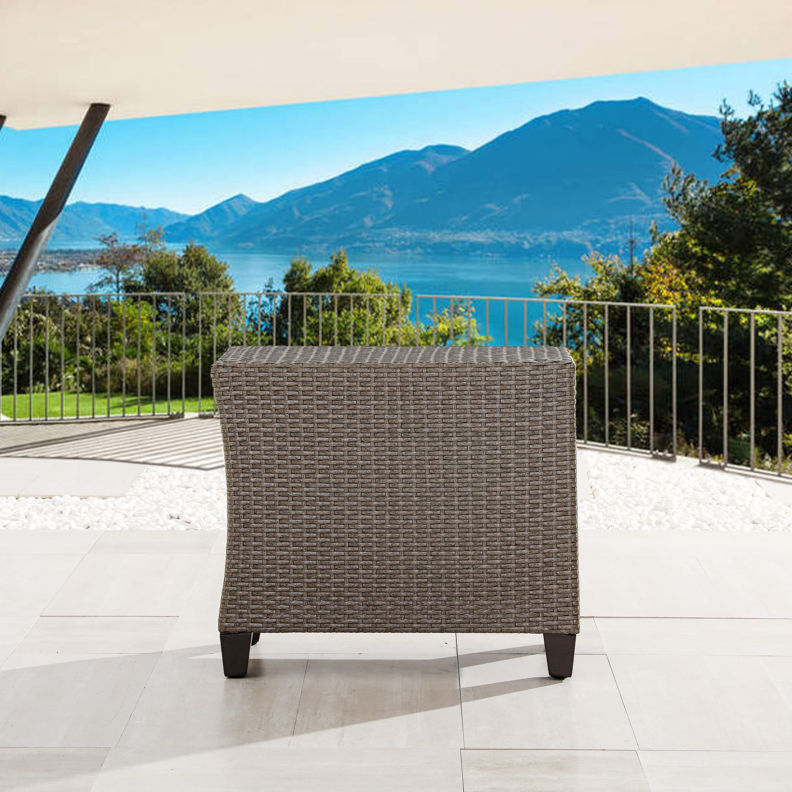 LOKATSE HOME Brown Rectangle Wicker Coffee Table - Rattan End Table for Outdoor Patio, Living Room & Garden Decor