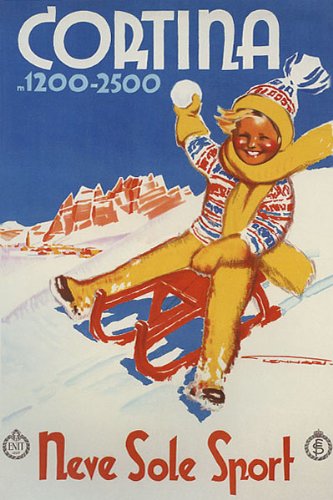 Vintage Italian Ski Poster Canvas - Cortina Child Winter Sports Snow Art Print - Perfect for Kids' Room Decor & Ski Resort Themed Spaces