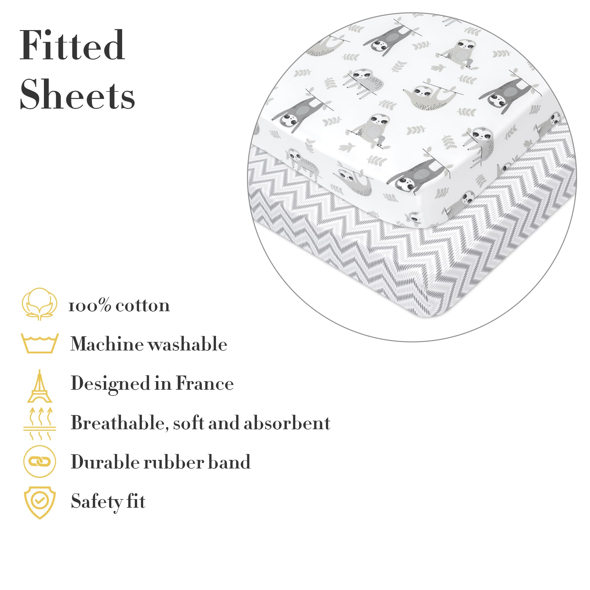 MY LITTLE ZONE 5-Piece Neutral Baby Crib Bedding Set - Soft Gray & White Sloth Nursery Collection with Comforter, Fitted Sheet, Changing Pad Cover & Crib Skirt | Cozy & Safe for Newborns, Infants & Toddlers | Perfect for Nursery Decor, Baby Shower Gifts & Gender-Neutral Themes