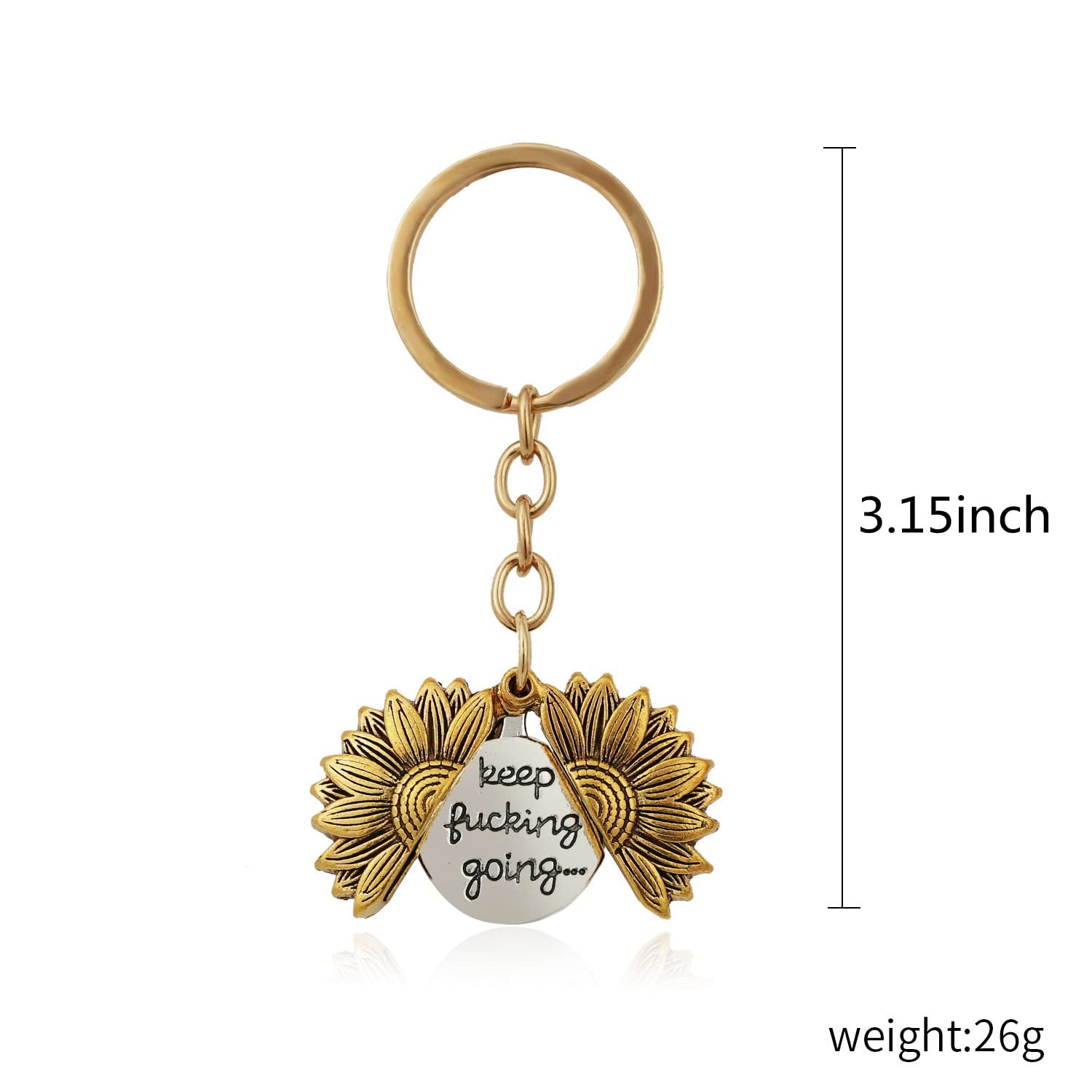 Sunflower Keychain - Inspirational Motivational Gift for Women & Men, Best Friend Birthday, Christmas, Graduation Present - 'Keep Fucking Going' Quote Keychain - Perfect for Daily Use, Backpacks, Gifts & Encouragement