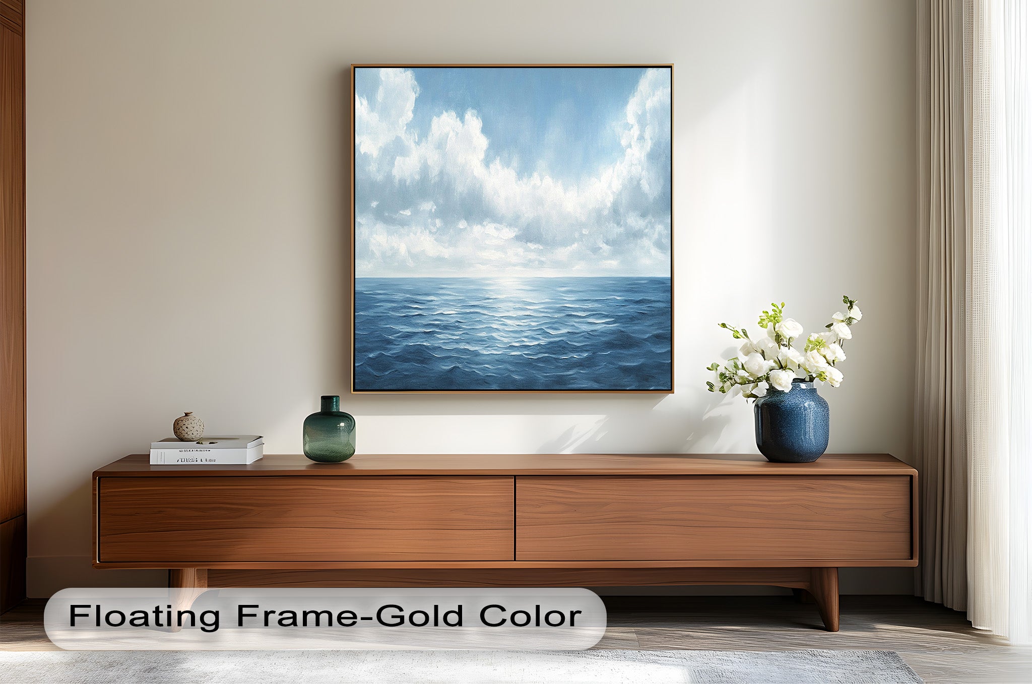 Blue Coastal Art Ocean Seascape Oil Painting - Handmade Beach Wall Decor for Living Room, Bedroom & Office | Nautical Home Decor Gift