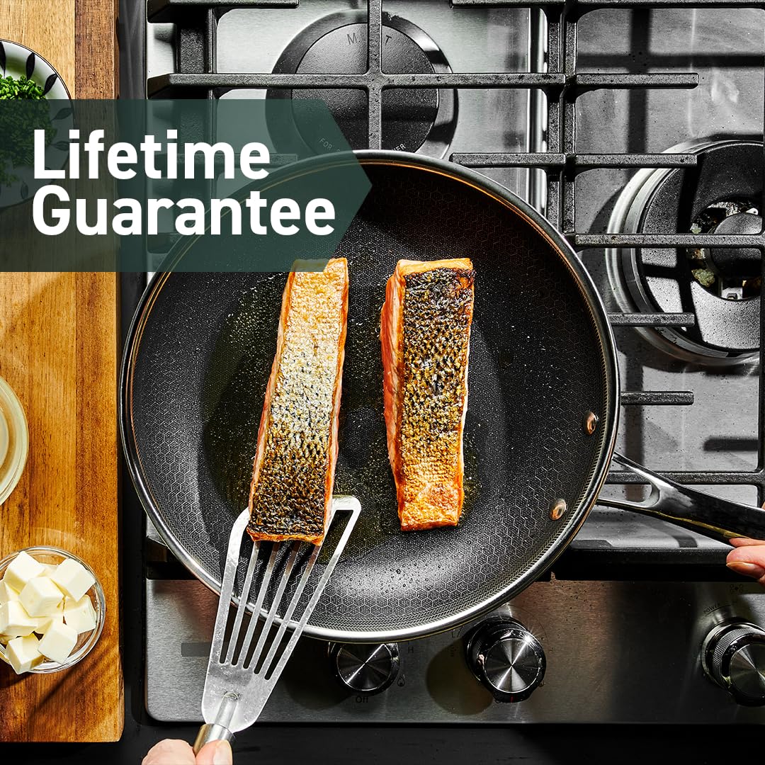 HexClad Hybrid Nonstick 10-Inch Frying Pan with Stay-Cool Handle - Dishwasher & Oven Safe (900°F) - Induction Compatible for All Cooktops - Perfect for Searing, Sautéing & Everyday Cooking