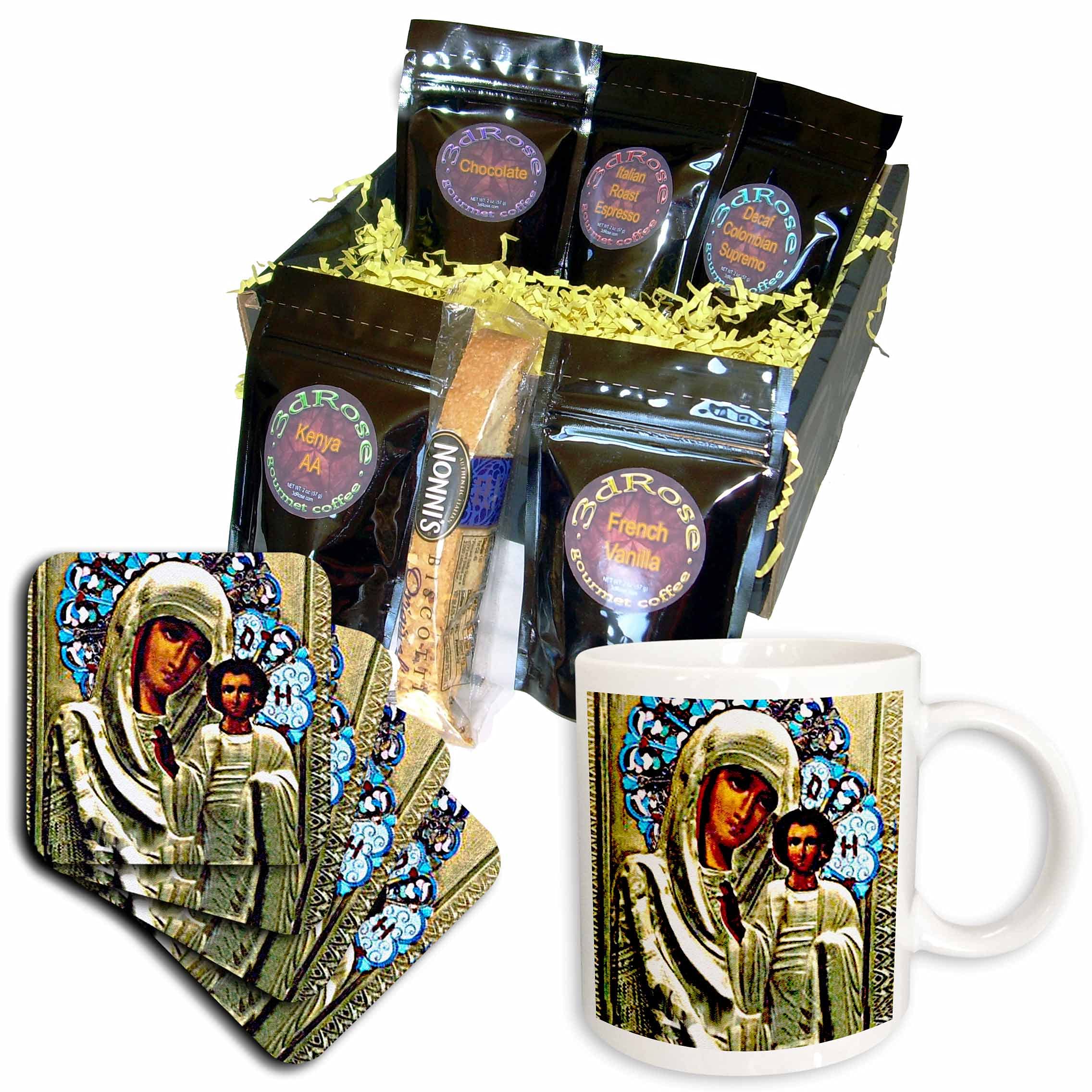3dRose Russian Icon of The Blessed Mary Coffee Gift Basket Set - Unique Religious Gift for Christian Women, Mothers, and Grandmothers - Perfect for Holidays, Birthdays, and Housewarming Gifts
