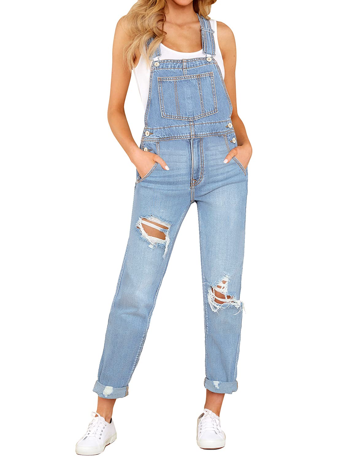 Luvamia Women's Casual Stretch Adjustable Denim Bib Overalls - Comfortable Jeans Pants & Jumpsuits for Everyday Wear, Work, and Outdoor Activities