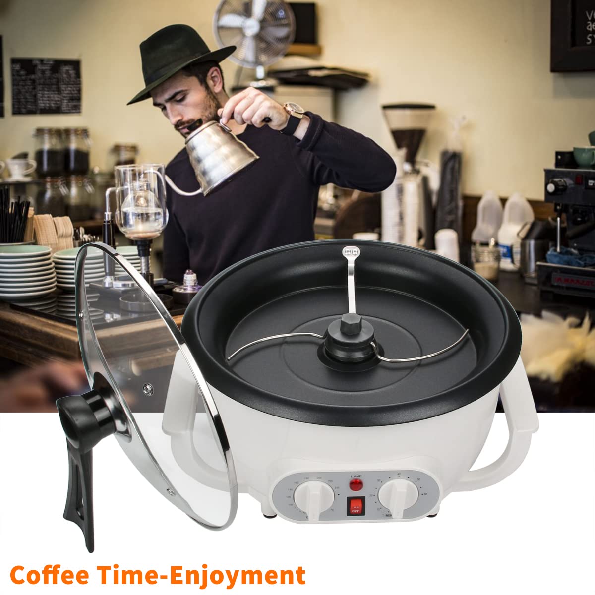 Upgrade 1200W Electric Coffee Roaster Machine for Home Use - 110V Household Coffee Bean Roaster with Timer - Perfect for Roasting Coffee Beans, Peanuts & Nuts - Ideal for Coffee Enthusiasts & Small Batch Roasting at Home