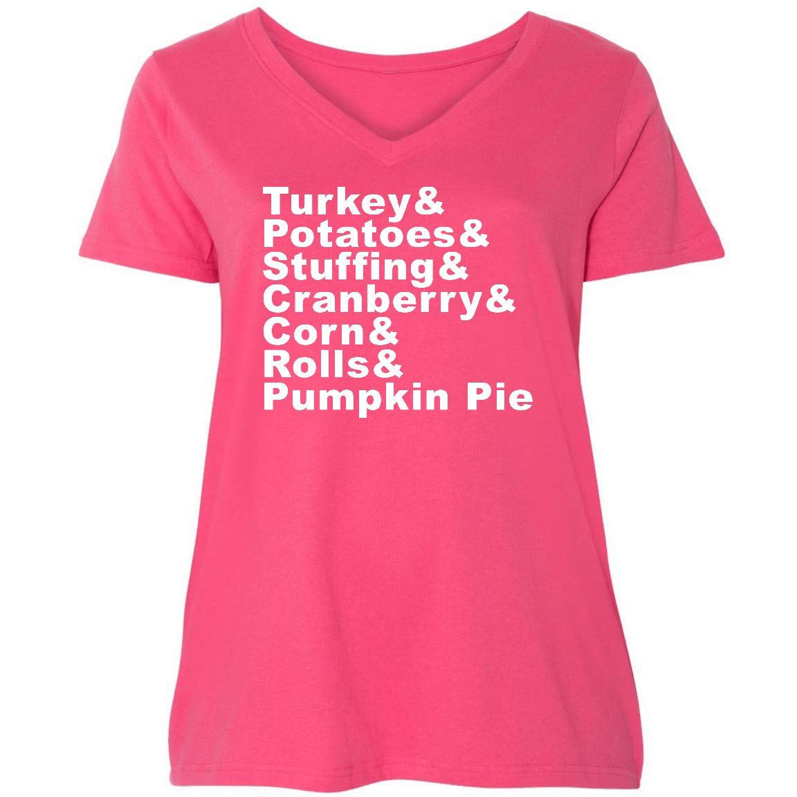 Inktastic Thanksgiving Turkey & Potatoes Graphic Women's Plus Size V-Neck T-Shirt - Comfortable Holiday Casual Wear for Family Gatherings & Festive Events