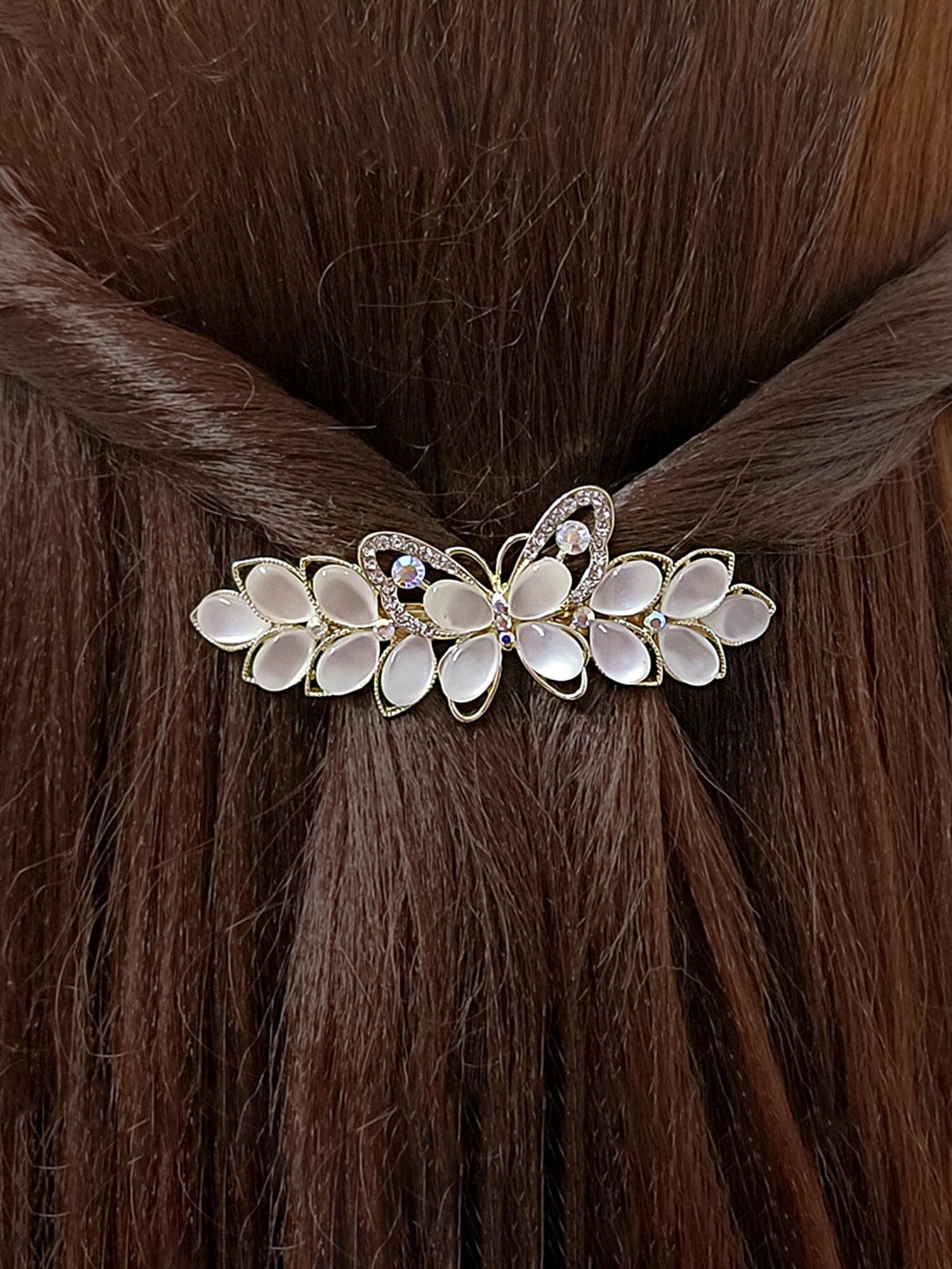 Elegant Yellow Chime Hair Clips for Women & Girls - Butterfly Barrette with Opal Stone - French Style Hair Accessories for Women - Perfect Gift for Her - Great for Weddings, Parties & Everyday Wear