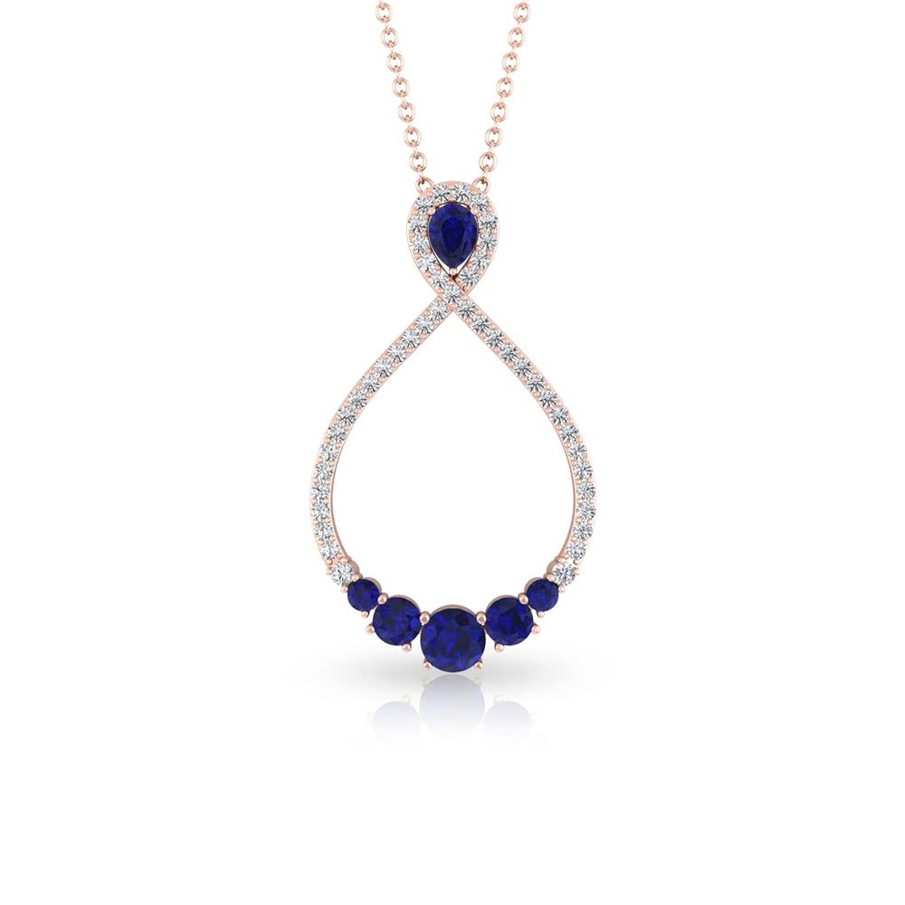 1.50 CT Lab-Created Blue Sapphire & Zircon Pendant Necklace - 14K Solid Gold Infinity Chain - Elegant Jewelry Gift for Women - Perfect for Anniversaries, Birthdays & Special Occasions