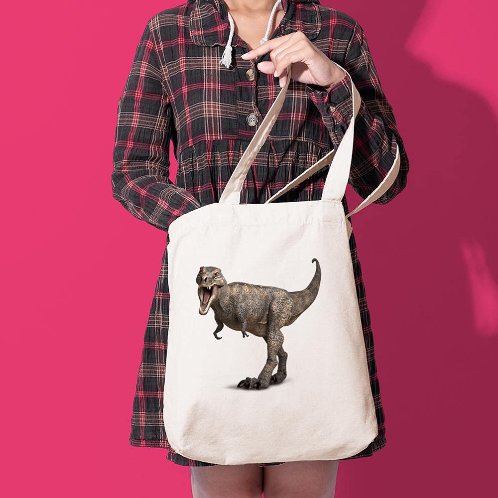 **Tyrannosaurus Rex Dinosaur Tote Bag - Natural Canvas Reusable Shopping Bag for Groceries, Beach & Everyday Use**