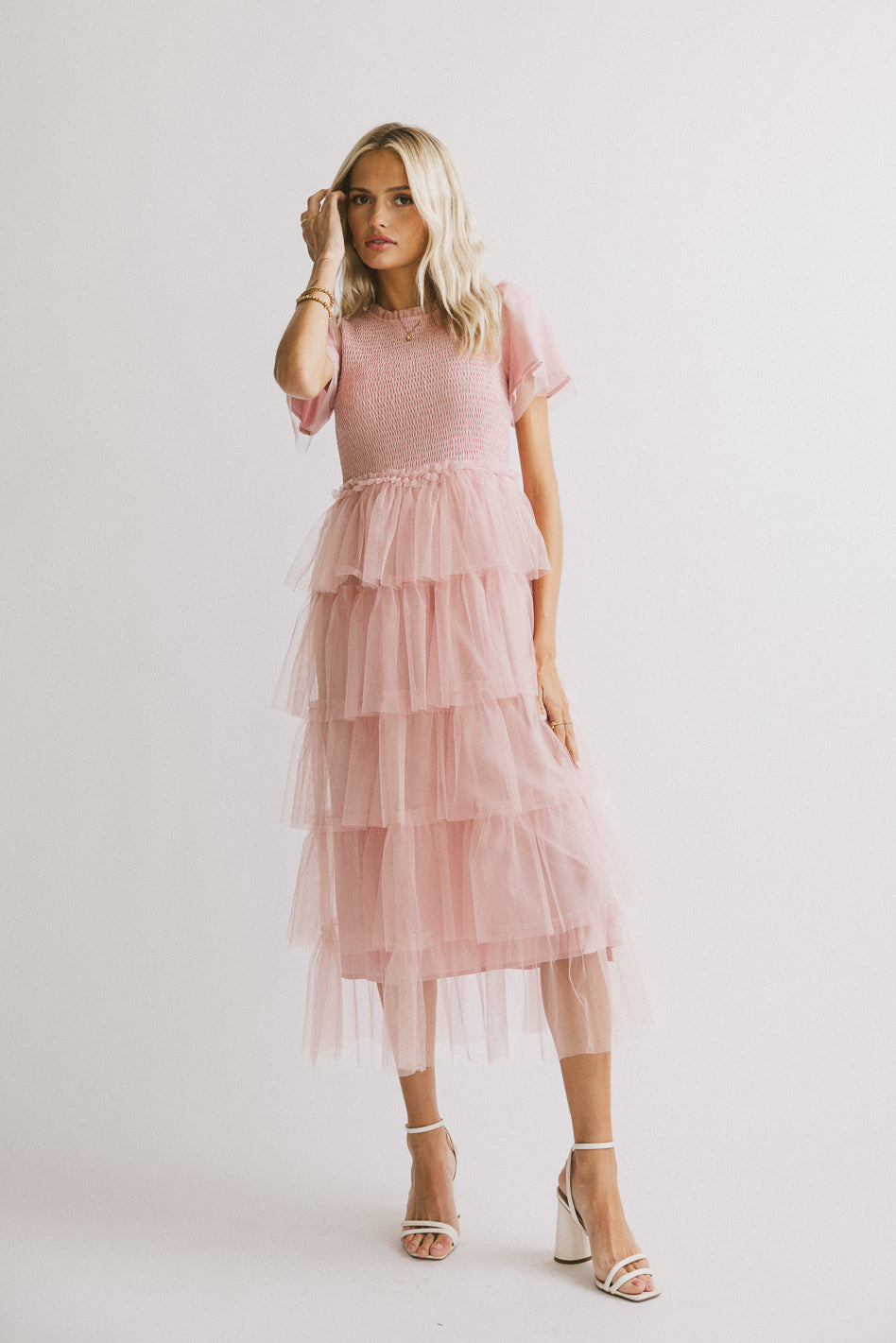 Marcella Ruffle Midi Dress for Women - Floral Print Summer Party Dress with Puff Sleeves | Perfect for Weddings, Beach Vacations & Date Nights