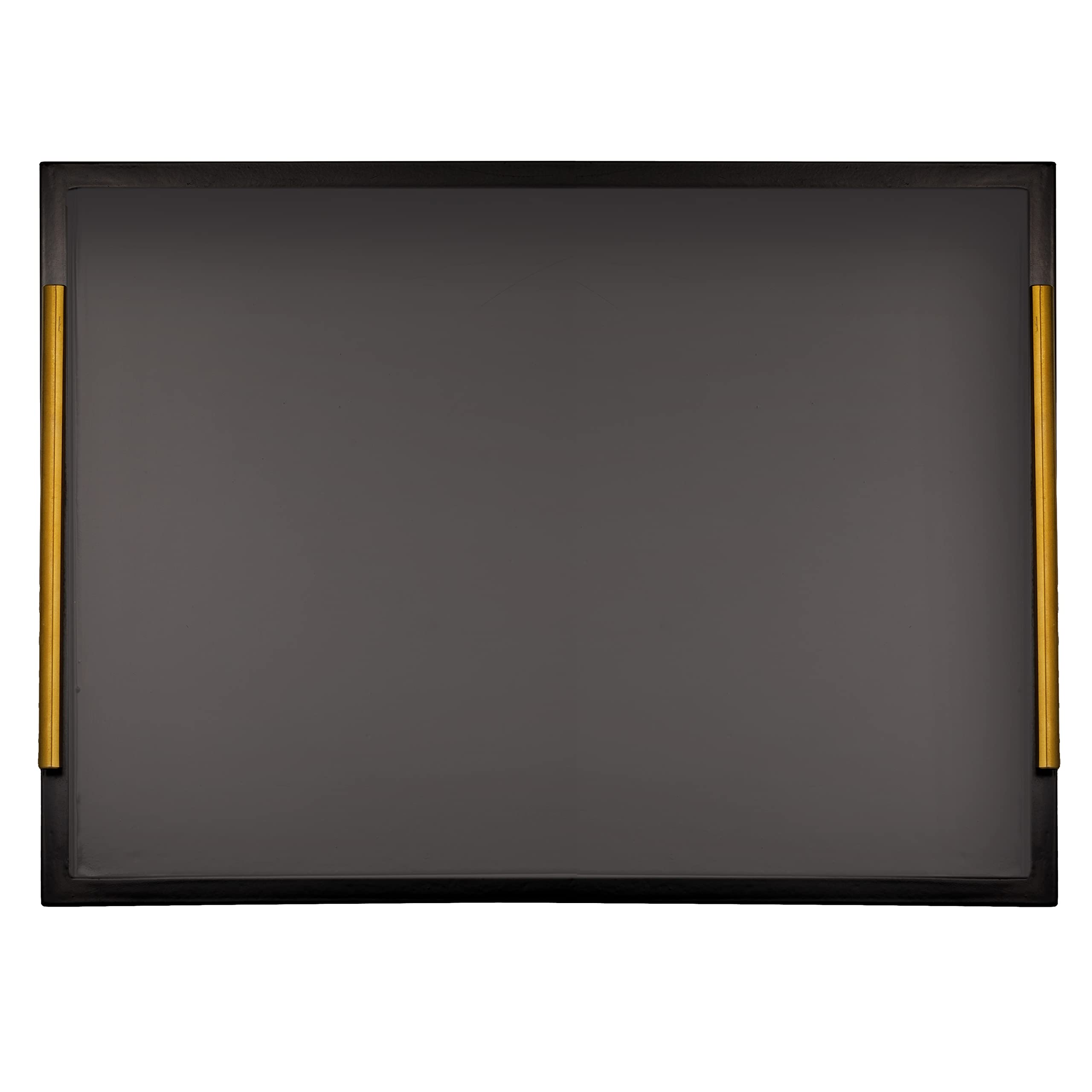 Premium Black Wooden Serving Tray with Metal Handles - 16
