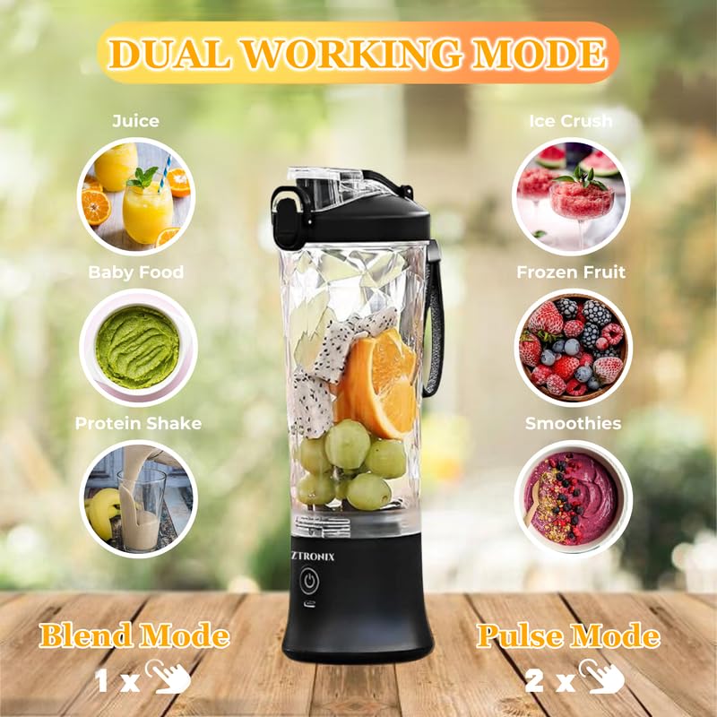 21oz Cordless Portable Blender - BPA Free Personal Blender with Travel Cup | USB-C Rechargeable | Stainless Steel Blades | Perfect for Smoothies, Protein Shakes & Cocktails | Ideal for Gym, Office & Outdoor Use (Peach-Black)