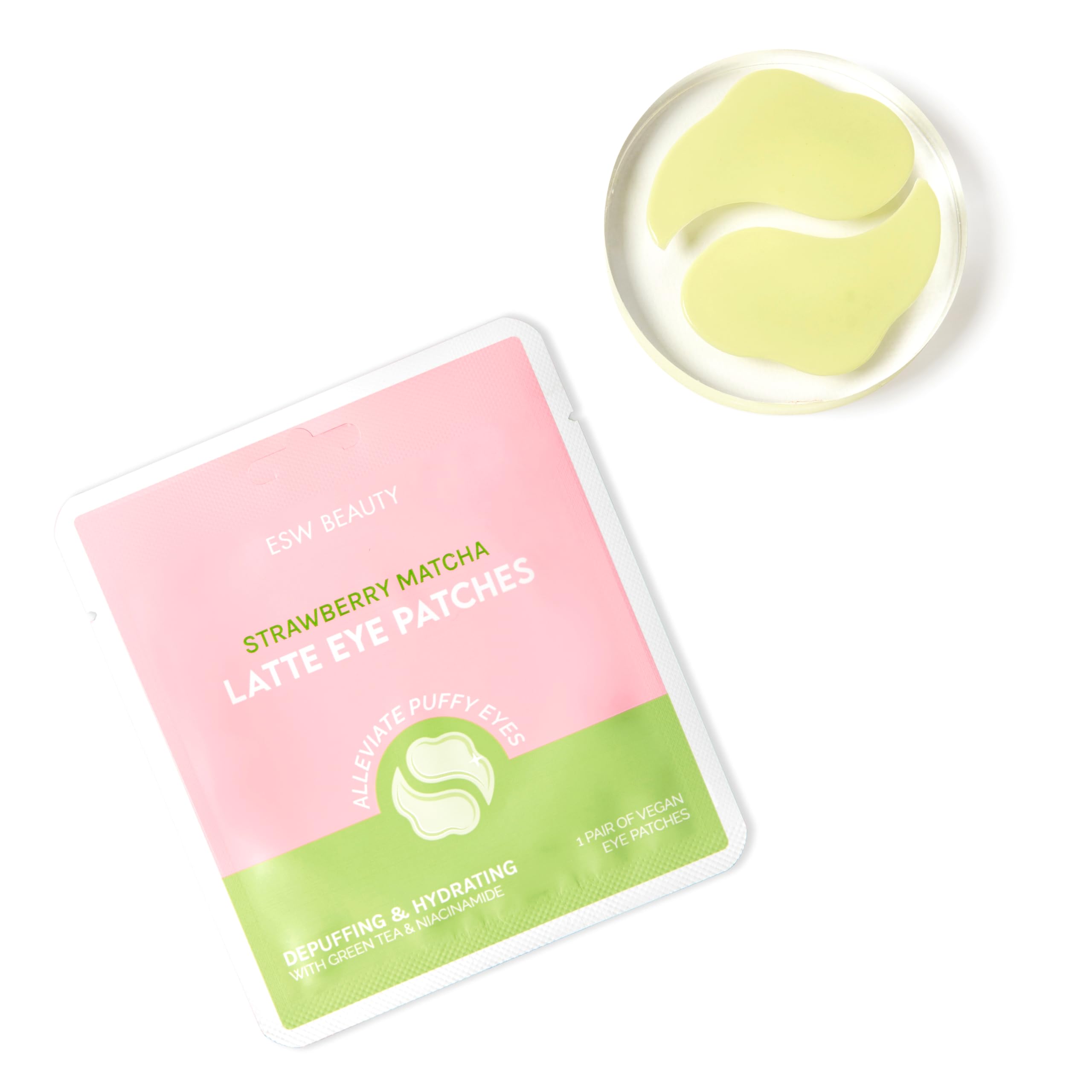 Strawberry Matcha Latte Eye Patches for Depuffing & Hydrating - Under Eye Treatment for Dark Circles & Wrinkles - Perfect for Morning Skincare Routine & Travel