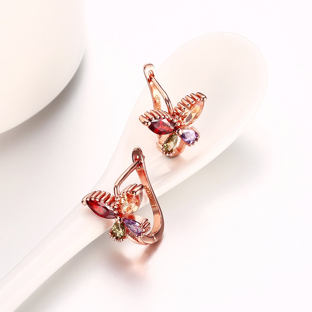 **AAA Zircon Butterfly Stud Earrings for Women - Rose Gold Plated Clip-On Crystal Earrings | Fashion Jewelry Gift for Wife, Girlfriend, Anniversary & Birthday | Elegant Accessories for Parties, Weddings & Daily Wear**