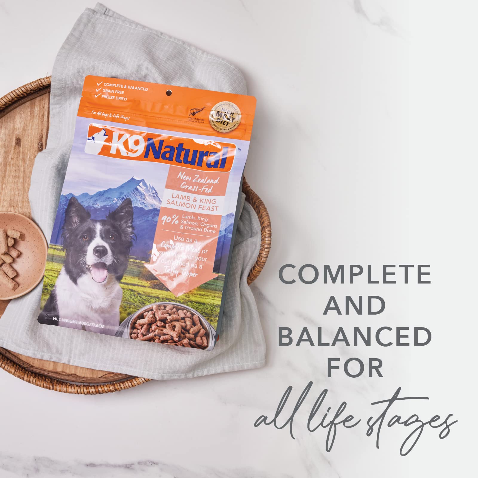 K9 Natural Grain Free Freeze Dried Dog Food - Hoki & Beef Recipe, 4lb Bag | High Protein Raw Nutrition for Adult Dogs, Puppies & Senior Dogs | Perfect for Travel, Camping & Emergency Food Supply