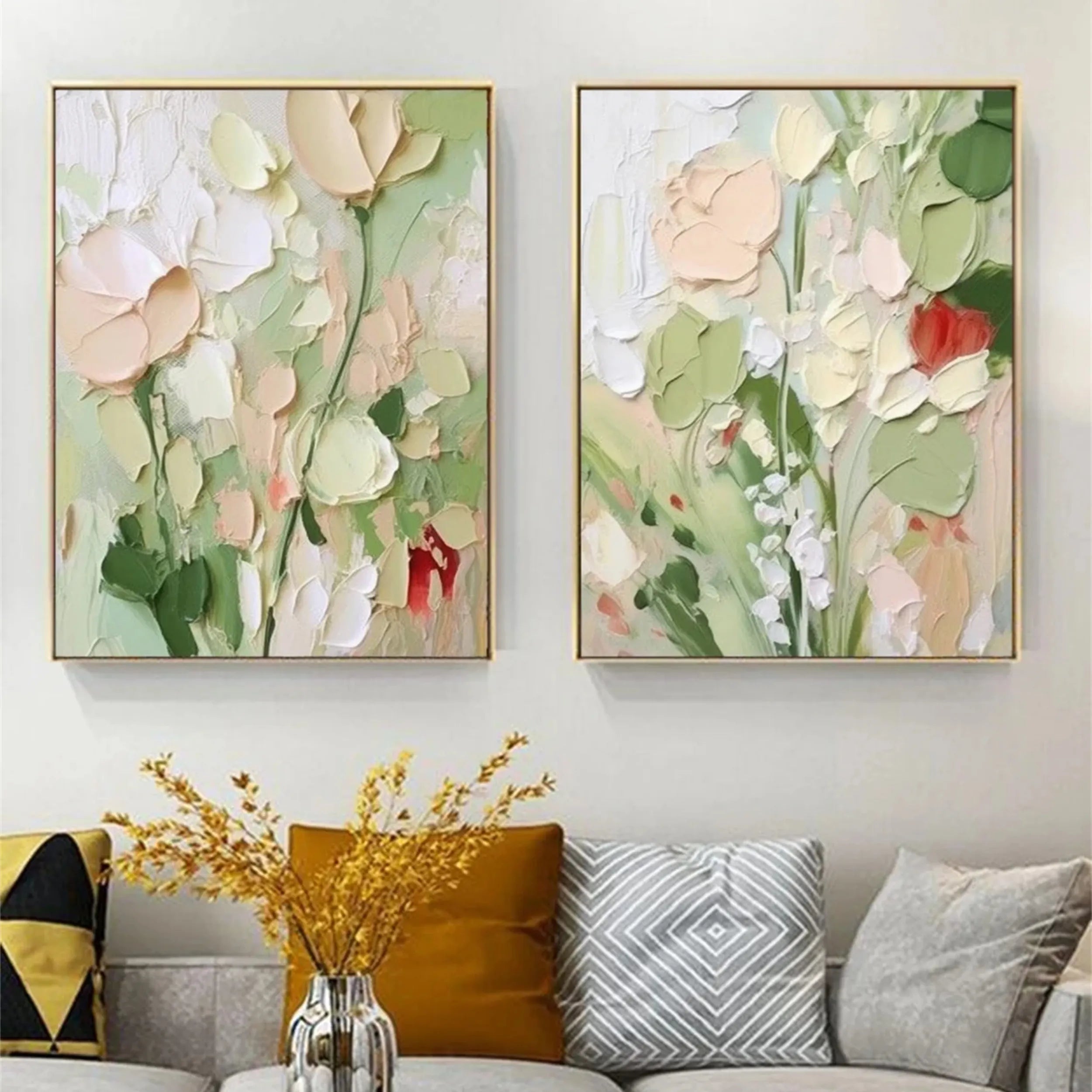 Beautiful Flower and Tree Painting Set of 2 - Wall Art Decor for Living Room, Bedroom & Office - #FT075