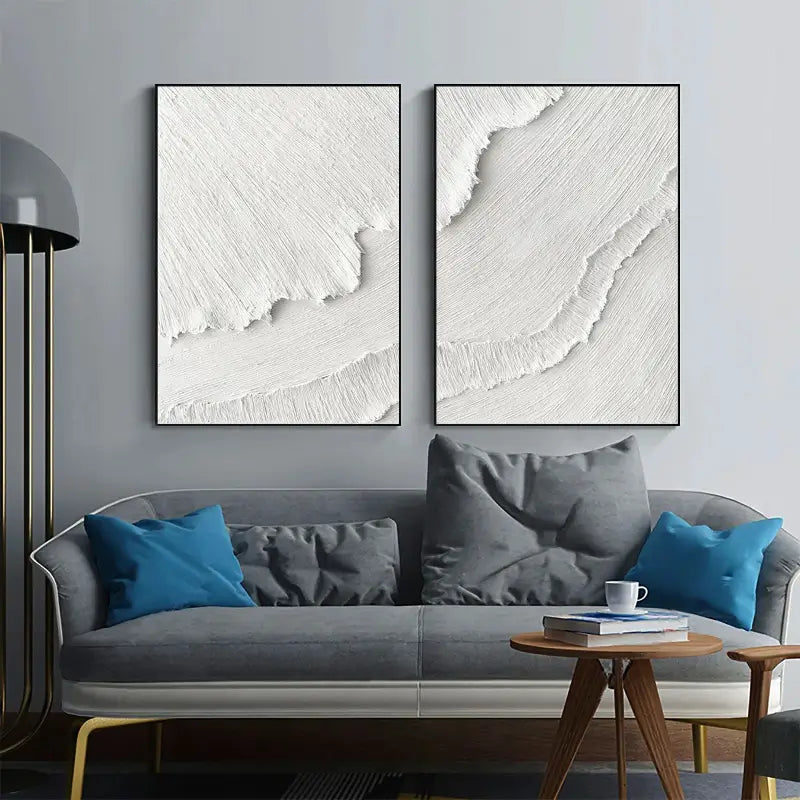 Minimalist White Textured Canvas Paintings - Set of 2 Modern Abstract Wall Art (MM065) | Perfect for Living Room, Bedroom & Office Decor
