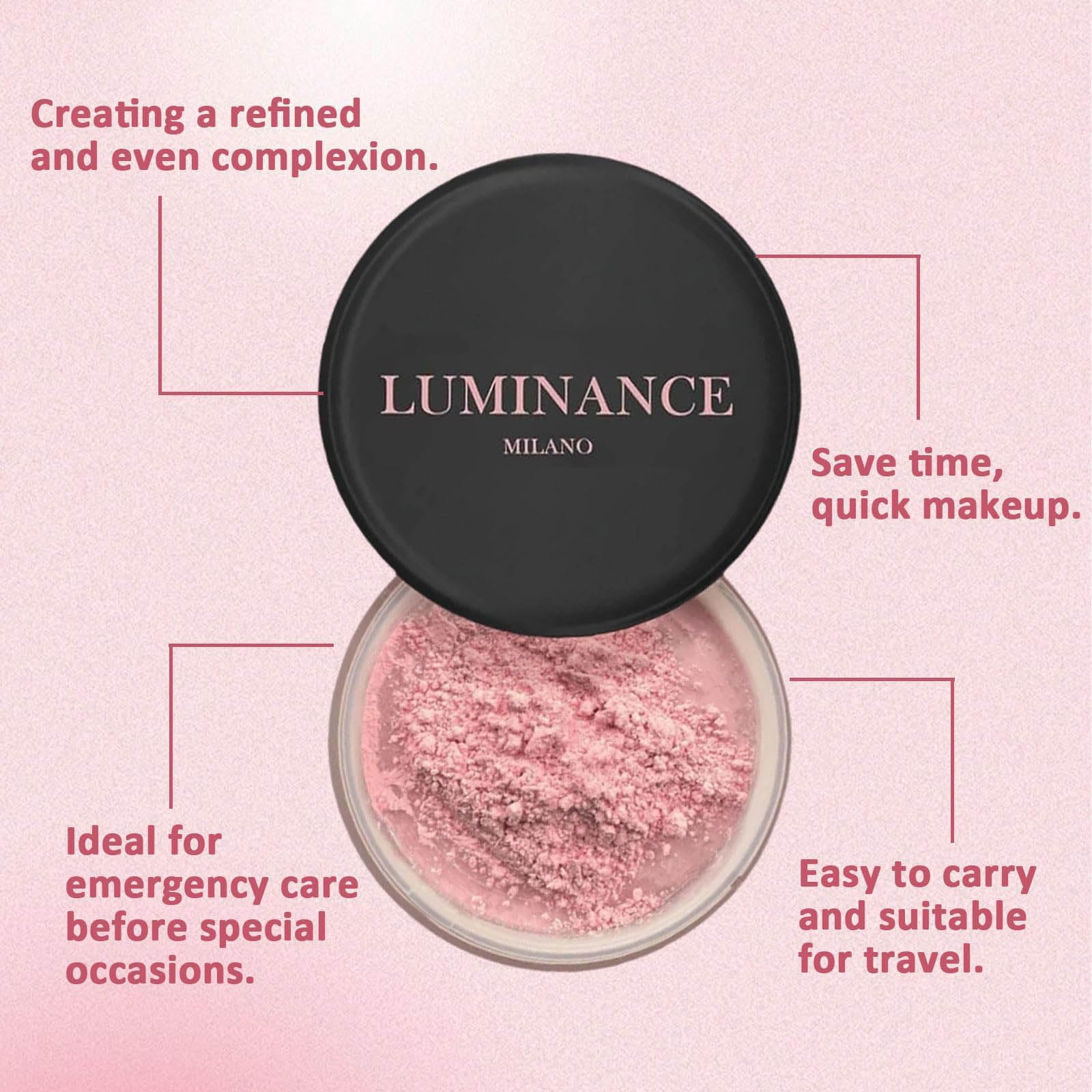 Luminance Milano Translucent Blurring Setting Powder - Pink & Neutral Shades for All Skin Tones | Oil Control, Pore Minimizing, Long-Lasting Makeup Finish | Perfect for Daily Wear, Photography & Special Occasions