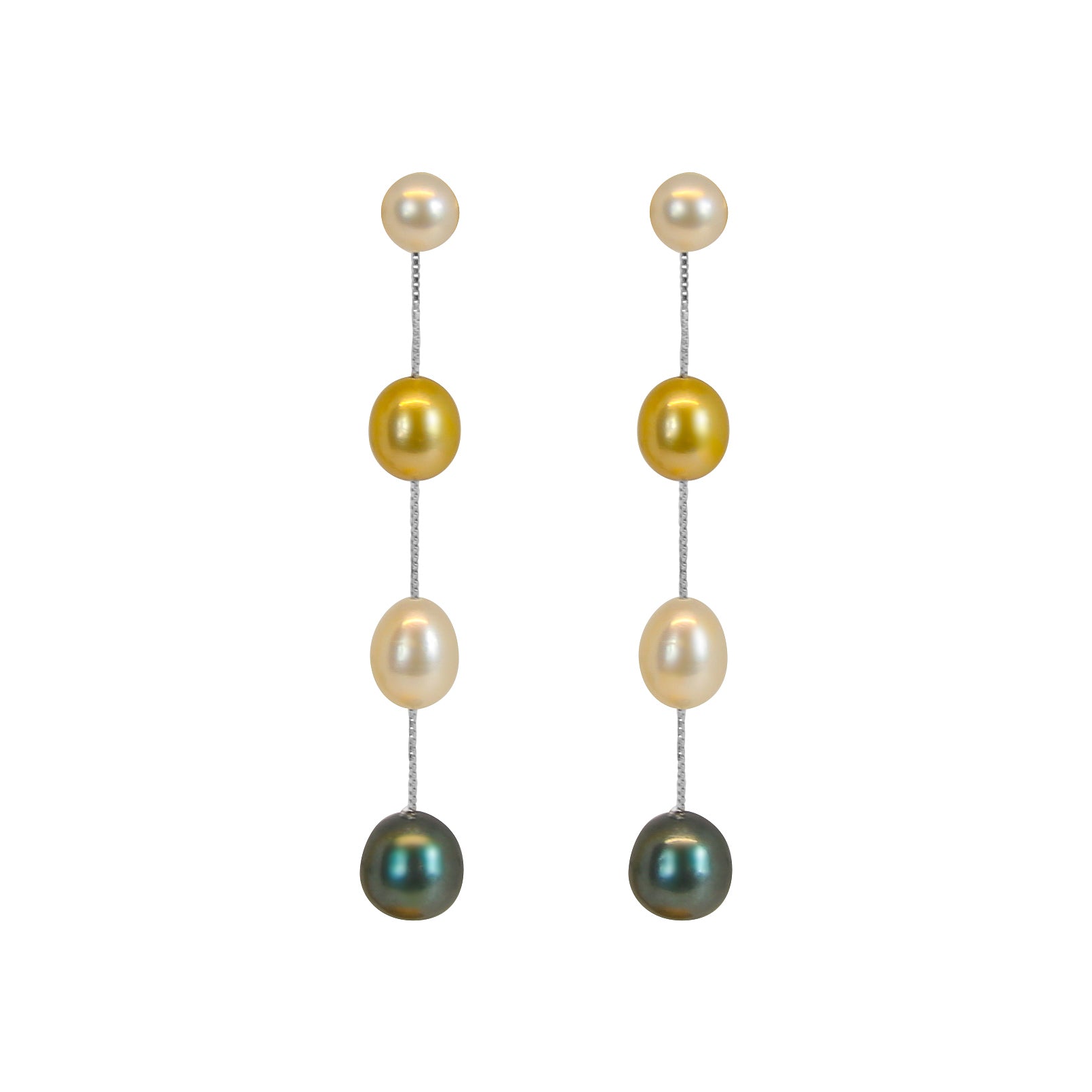 Tri Pearl Linear Drop Silver Earrings – Elegant Dangle Earrings for Women, Sterling Silver Jewelry Gift for Her – Perfect for Weddings, Parties & Special Occasions