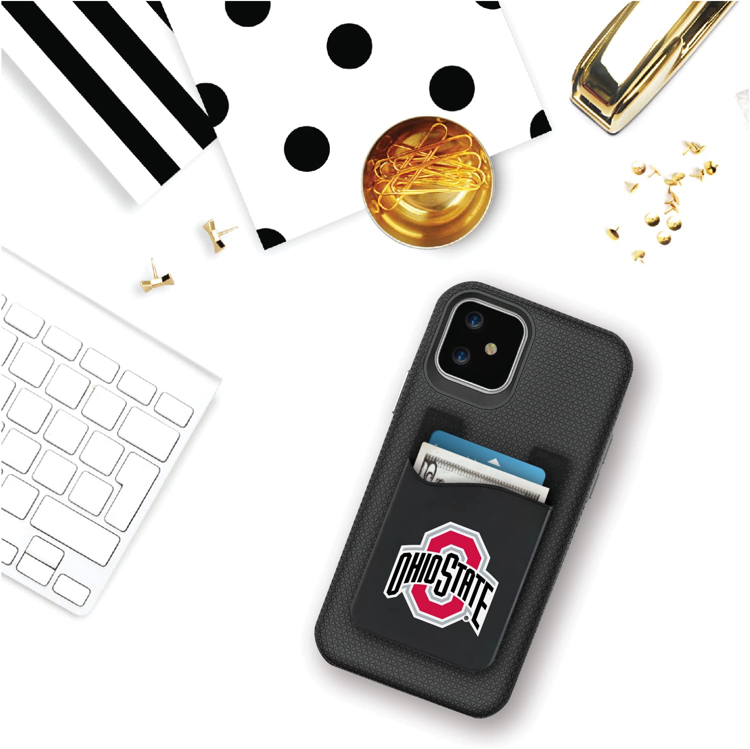 OTM Essentials Ohio State University Faux Leather Magnetic Phone Wallet Case - Slim & Lightweight Card Holder Sleeve for iPhone & Samsung (Perfect for Travel, Work & Everyday Use)