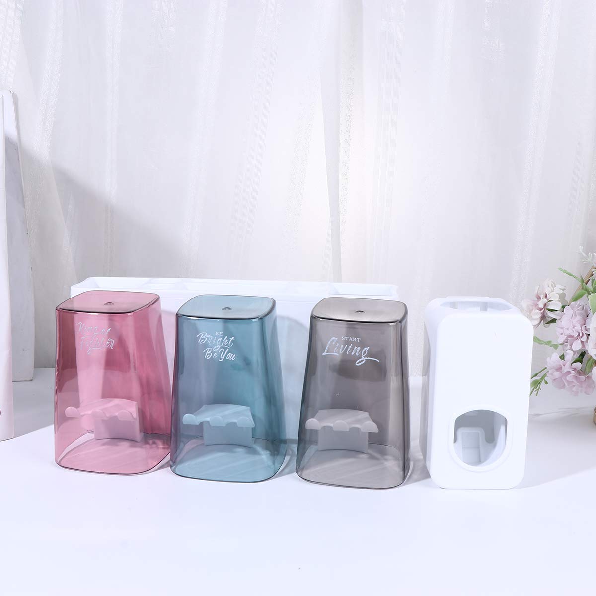 Cabilock Toothpaste & Toothbrush Holder Set - Wall Mount Bathroom Organizer for Toiletries - No Drilling White