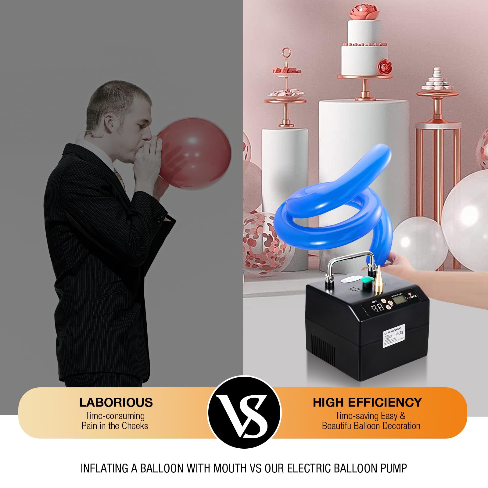 Portable Electric Balloon Pump with Timer - Fast Balloon Inflator & Air Blower for Party Decorations, Birthday Events, Wedding Balloons & Holiday Celebrations