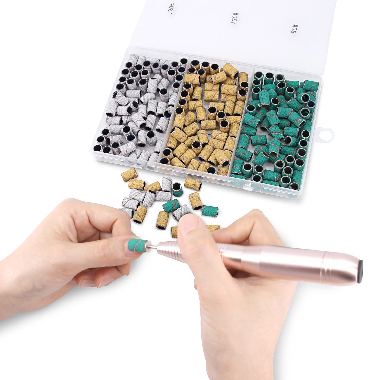 210PCS Nail Sanding Bands for Nail Drill - Fine/Medium/Coarse Grit Sanding Circles with 1PC Drill Bit (80/120/180 Grit) - Perfect for Manicure, Pedicure & Nail Art at Home or Salon